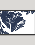 Beaufort / Sea Islands Coastal Map — Fine Art Print Horizontal, navy, Black Frame, 10x8