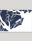 Beaufort / Sea Islands Coastal Map — Fine Art Print Horizontal, navy, White Frame, 10x8