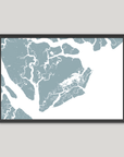 Beaufort / Sea Islands Coastal Map — Fine Art Print Horizontal, soft-blue, Black Frame, 10x8