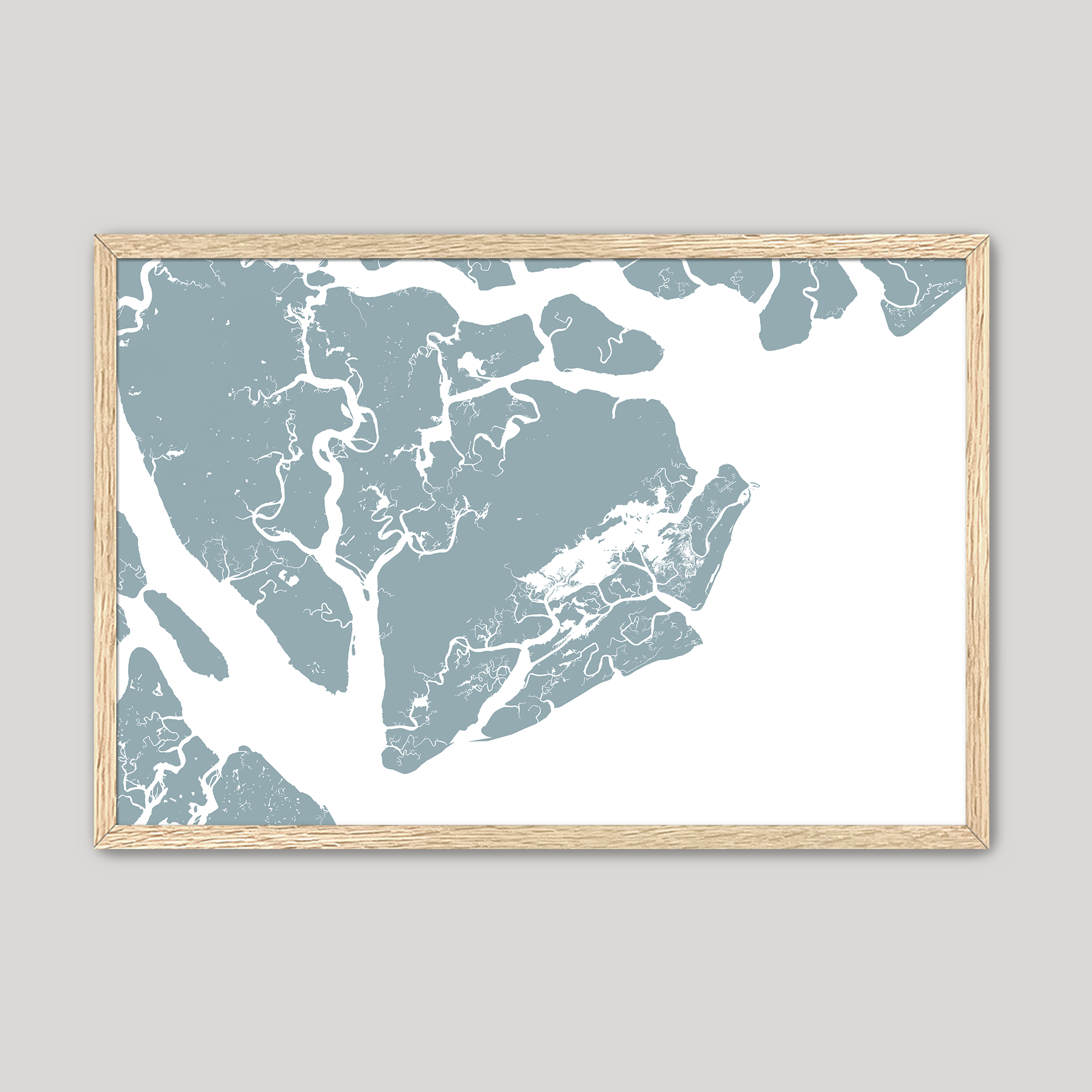 Beaufort / Sea Islands Coastal Map — Fine Art Print Horizontal, soft-blue, Oak, 10x8