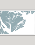 Beaufort / Sea Islands Coastal Map — Fine Art Print Horizontal, soft-blue, White Frame, 10x8