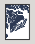 Beaufort / Sea Islands Coastal Map — Fine Art Print Vertical, navy, Black Frame, 8x10