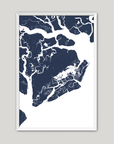 Beaufort / Sea Islands Coastal Map — Fine Art Print Vertical, navy, White Frame, 8x10