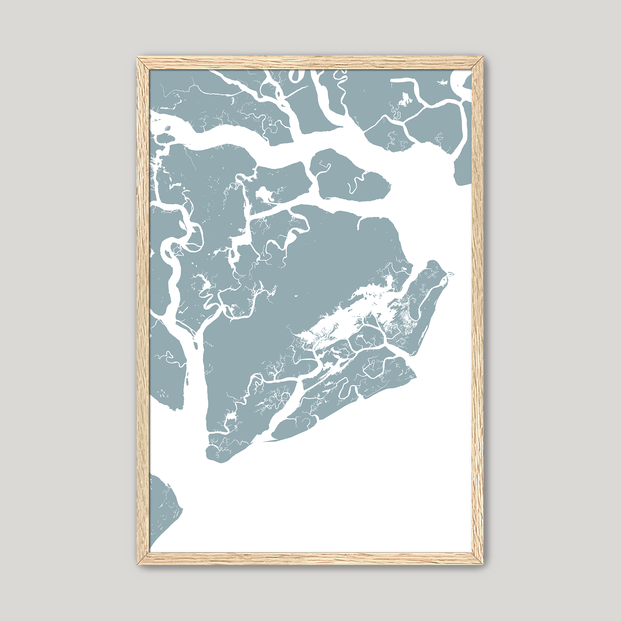 Beaufort / Sea Islands Coastal Map — Fine Art Print Vertical, soft-blue, Oak, 8x10