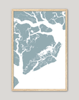 Beaufort / Sea Islands Coastal Map — Fine Art Print Vertical, soft-blue, Oak, 8x10