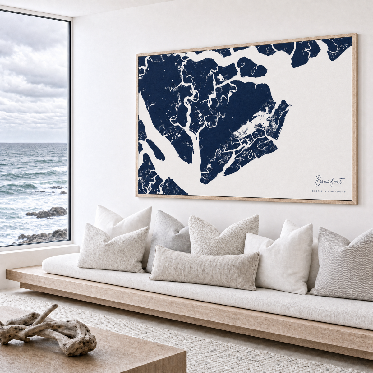 Beaufort / Sea Islands canvas map — sea-view bench interior