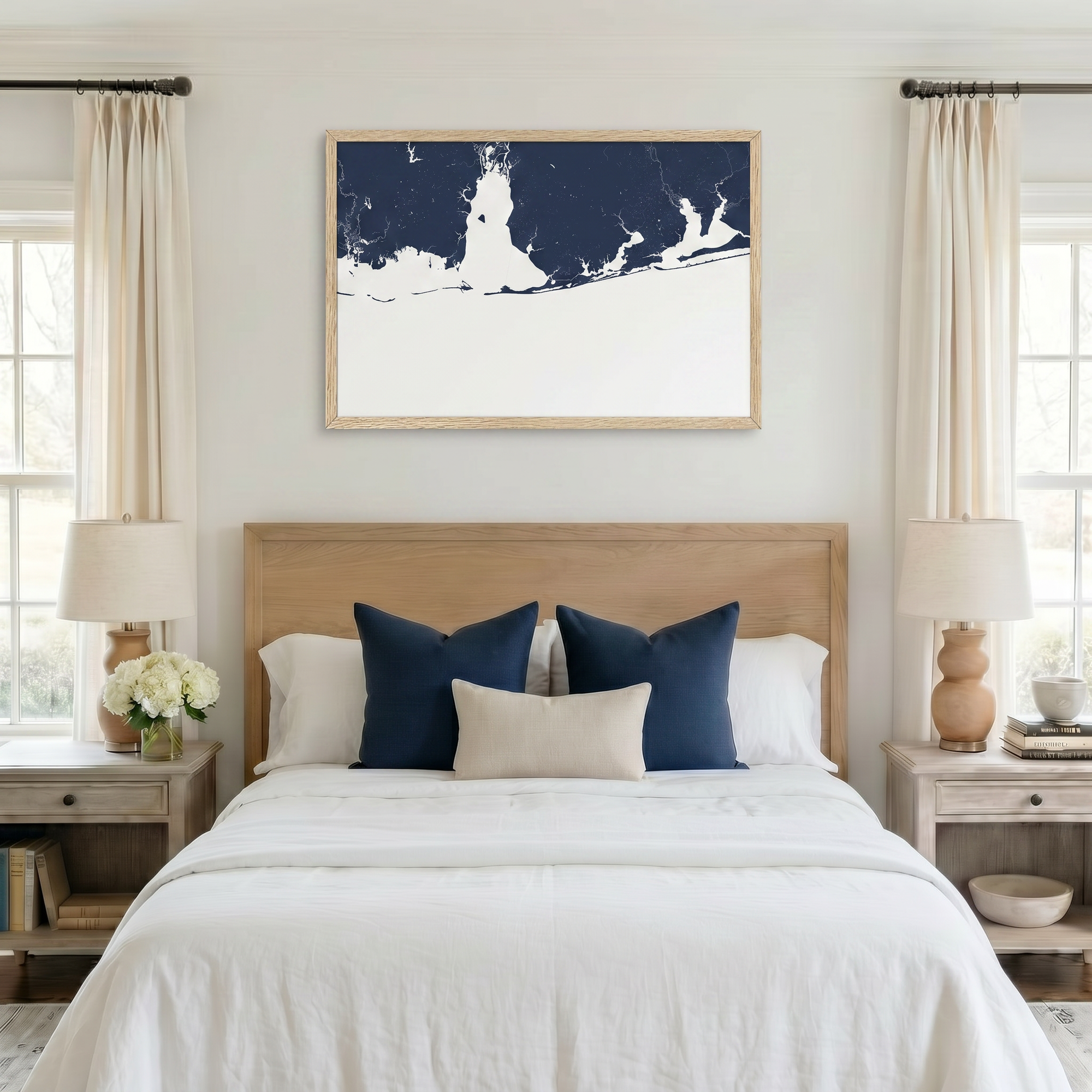 Alabama Gulf Coast matte map art in bedroom setting
