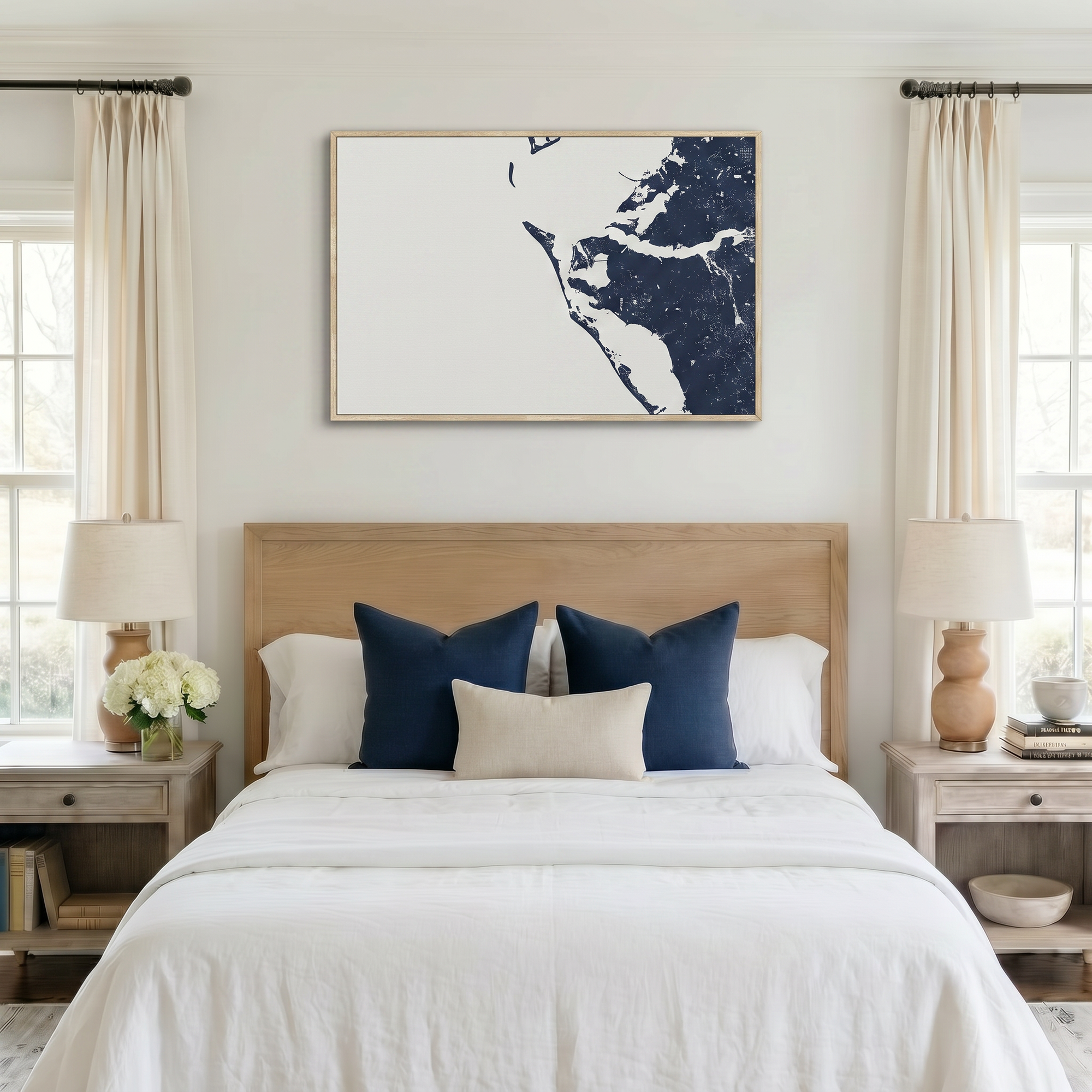 Anna Maria Island canvas map art in bedroom setting