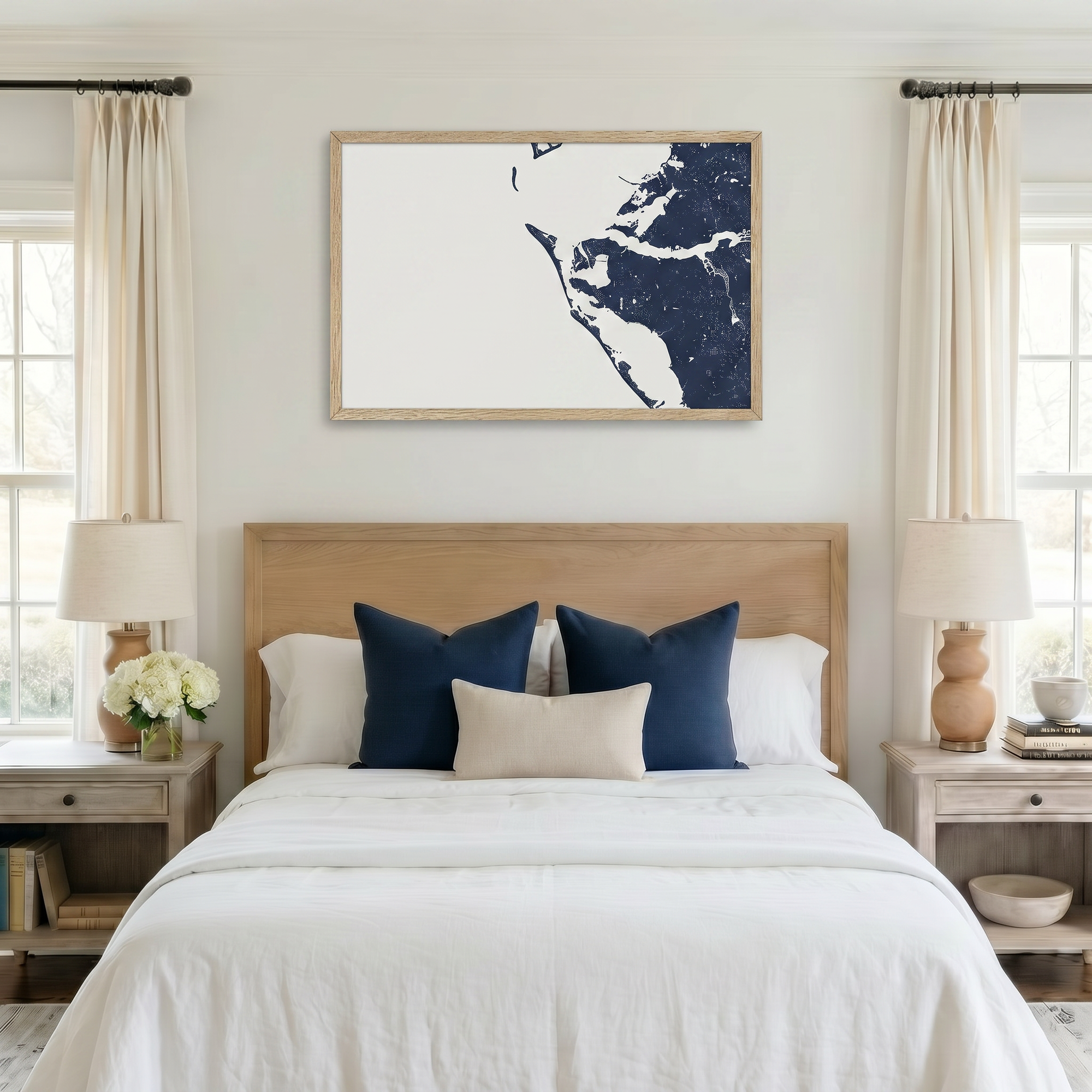 Anna Maria Island matte map art in bedroom setting