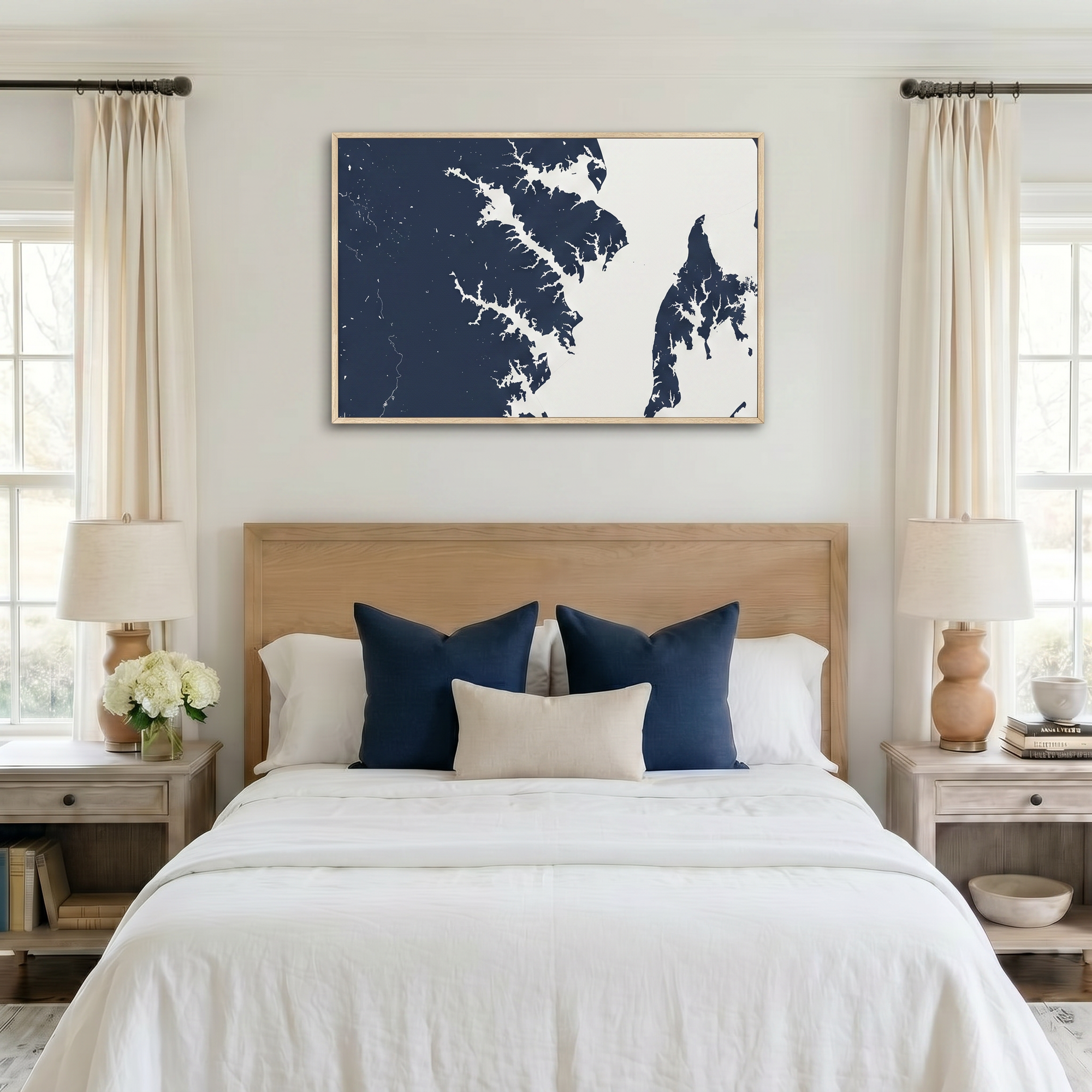 Annapolis canvas map art in bedroom setting