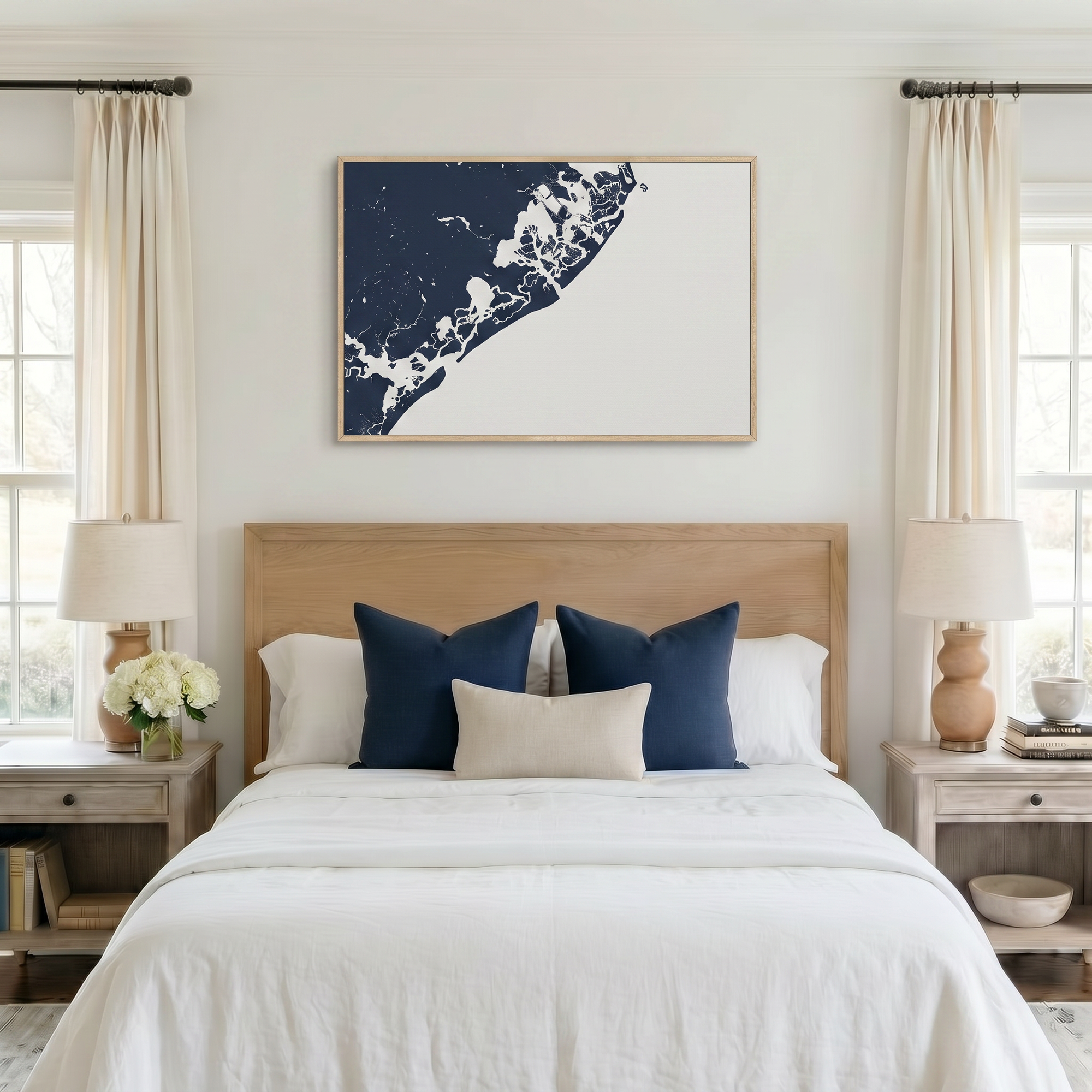 Atlantic City canvas map art in bedroom setting