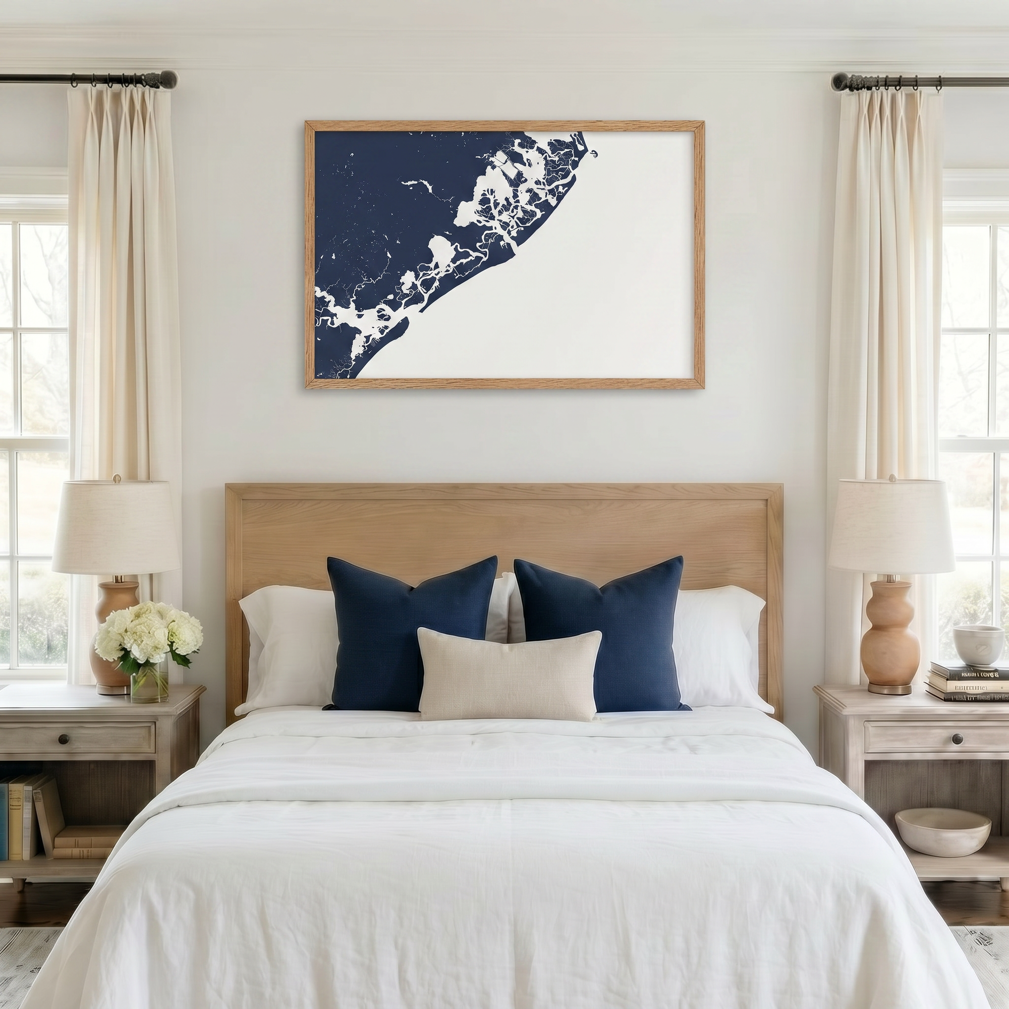 Atlantic City matte map art in bedroom setting