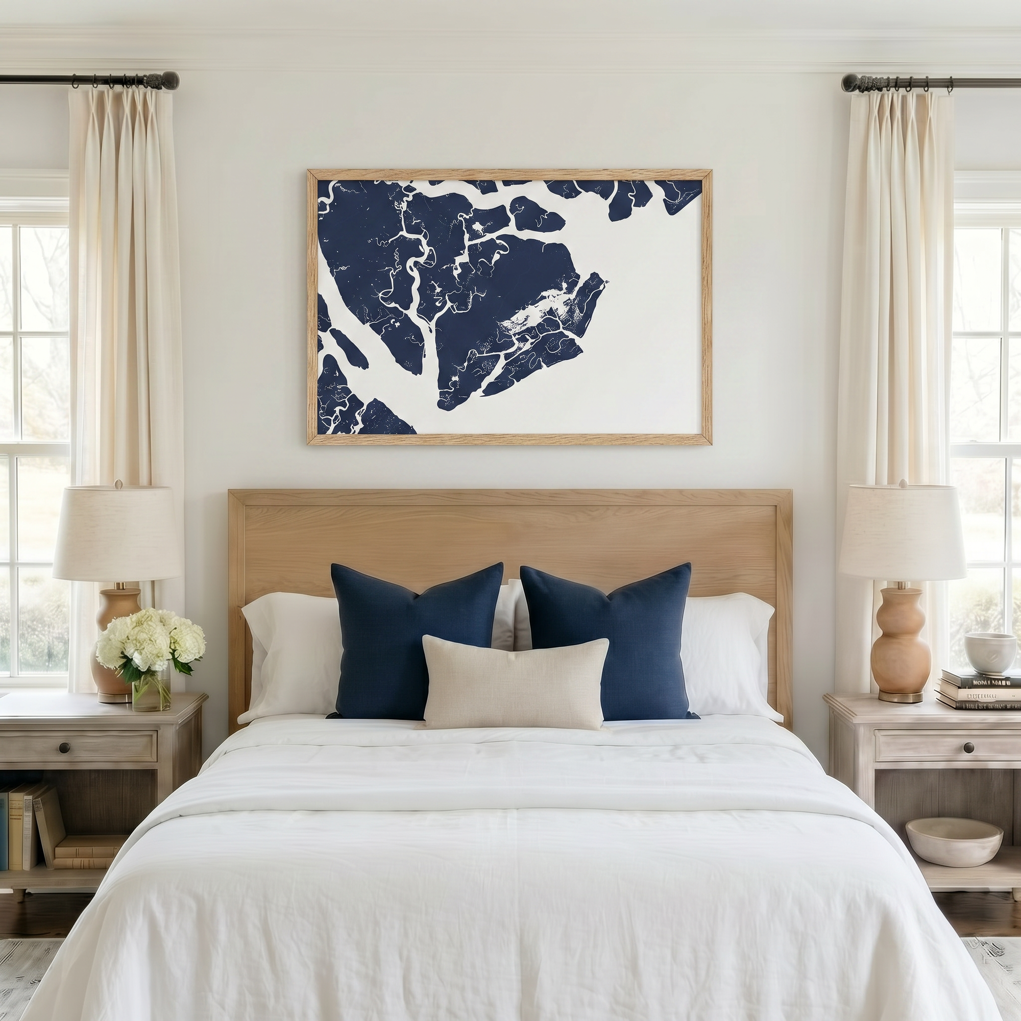 Beaufort / Sea Islands matte map art in bedroom setting