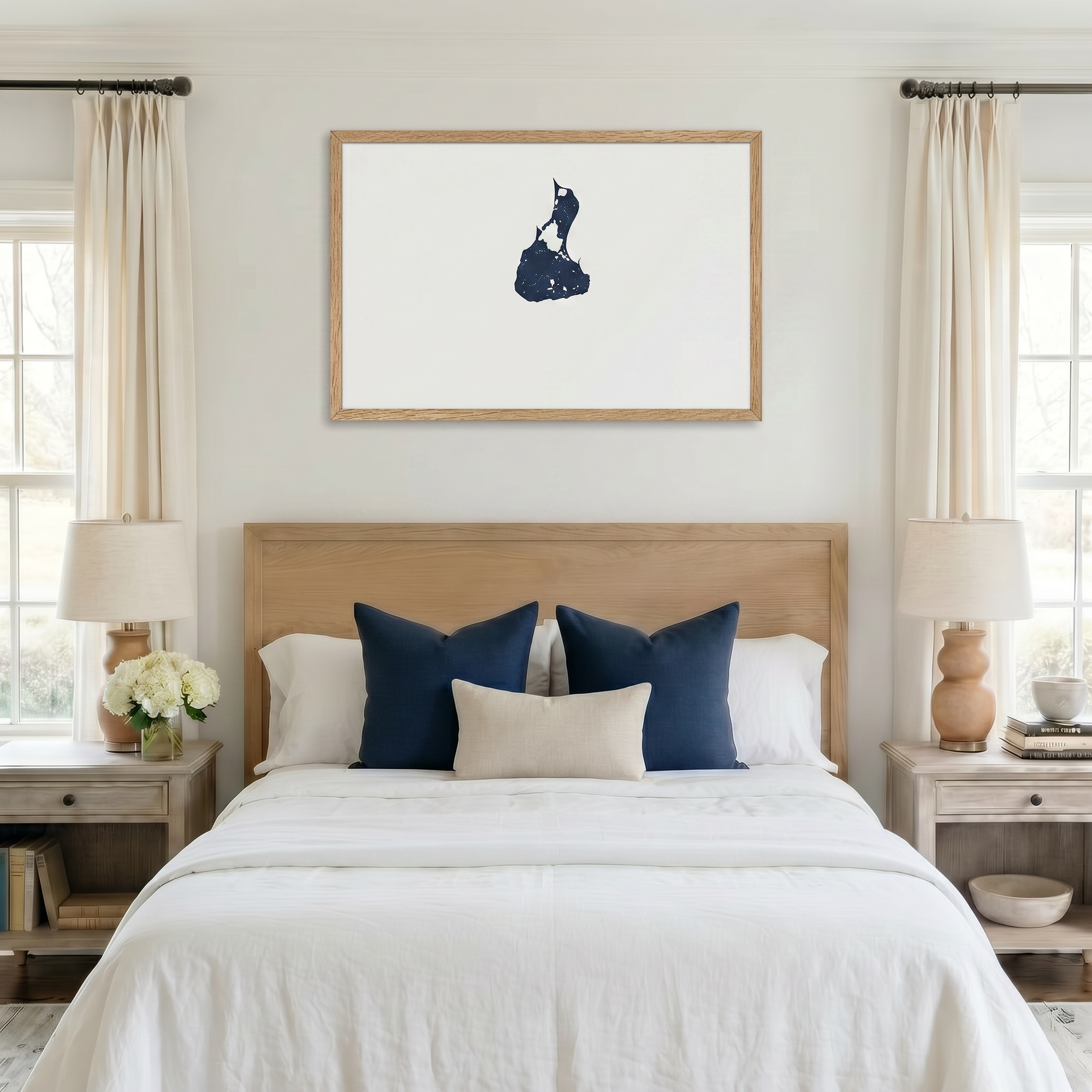 Block Island matte map art in bedroom setting