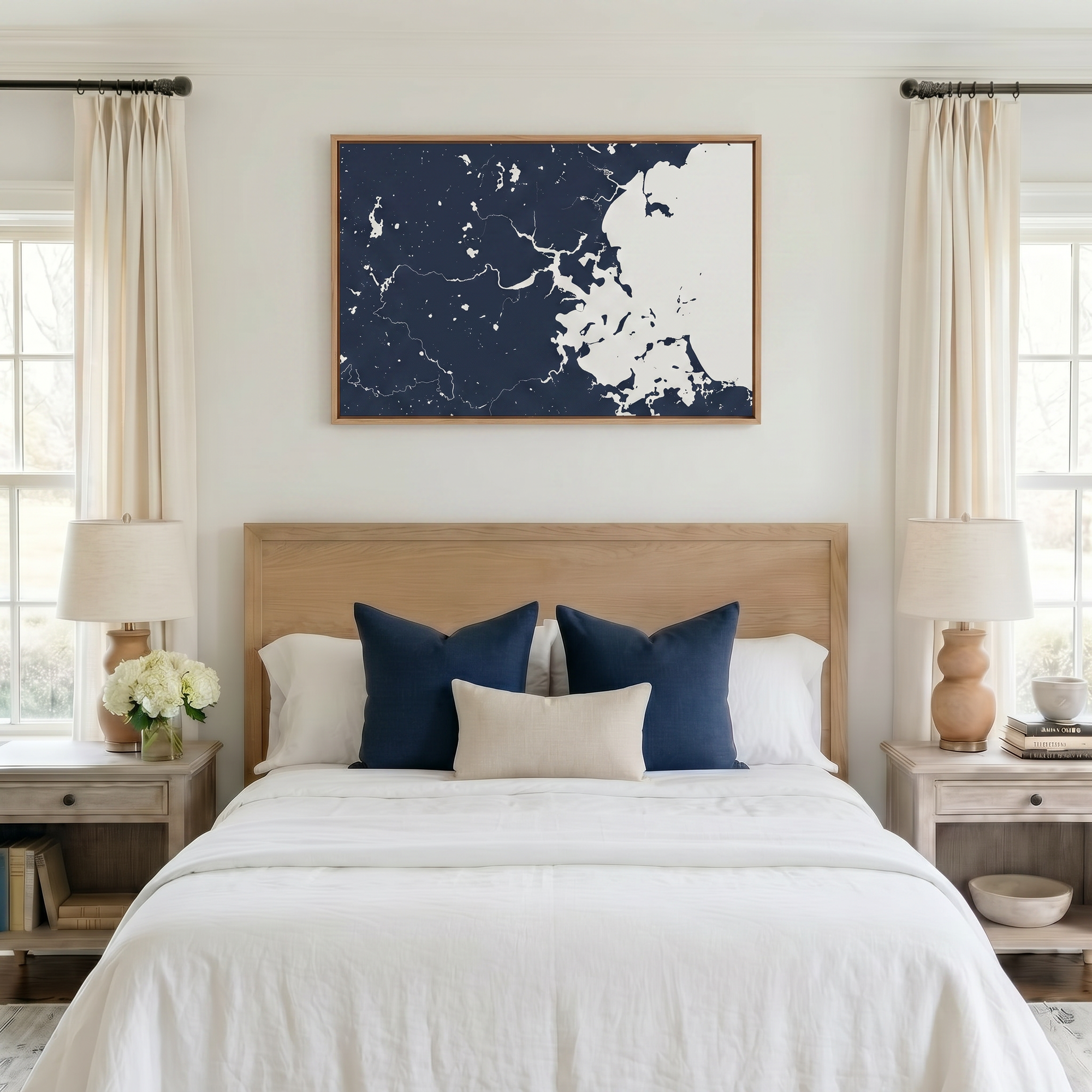 Boston canvas map art in bedroom setting