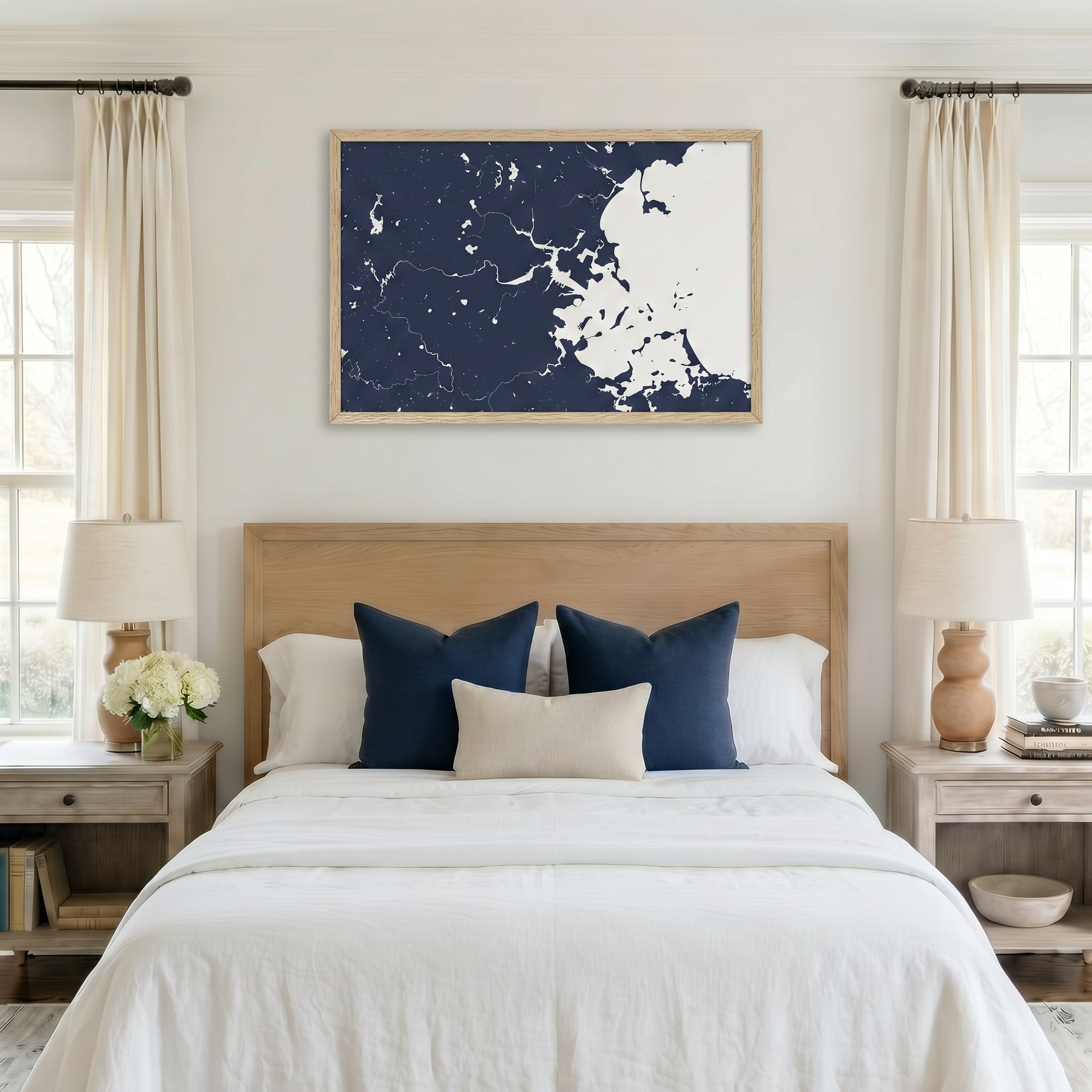 Boston matte map art in bedroom setting