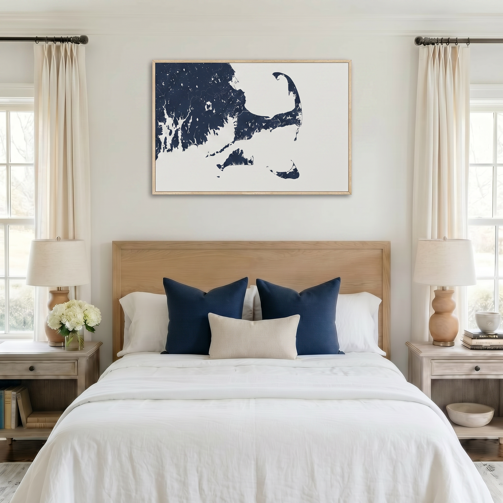 Cape Cod canvas map art in bedroom setting
