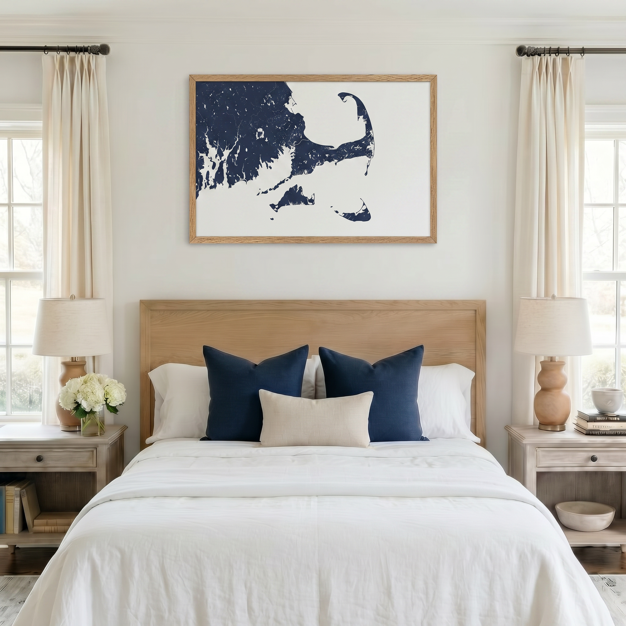 Cape Cod matte map art in bedroom setting