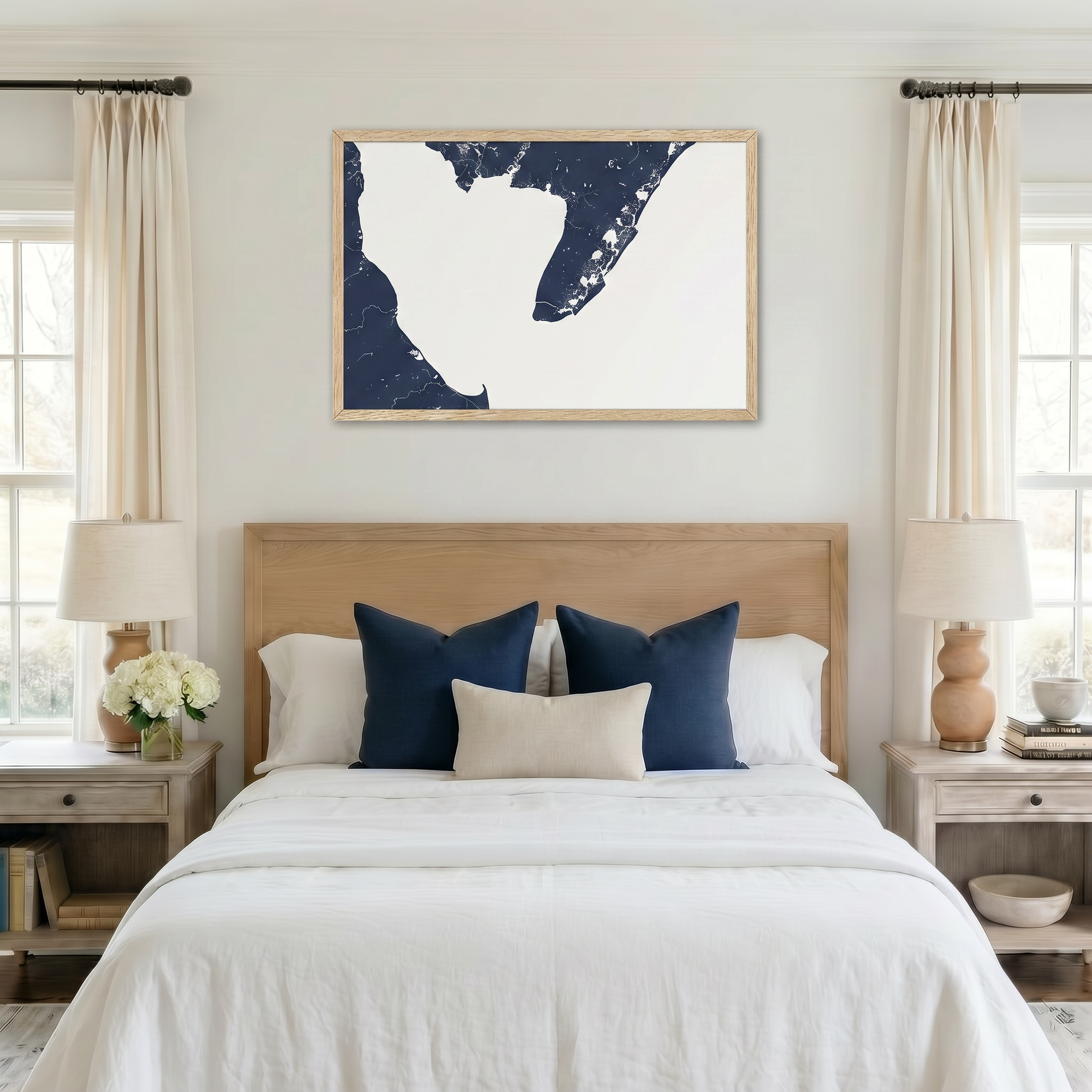Cape May matte map art in bedroom setting