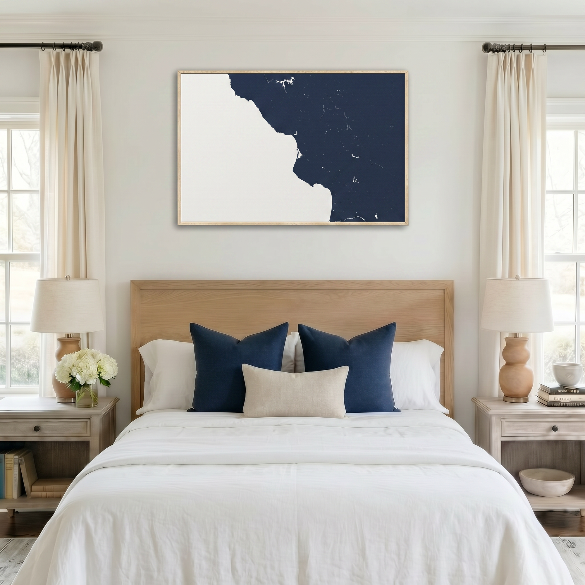 Central California Coast canvas map art in bedroom setting