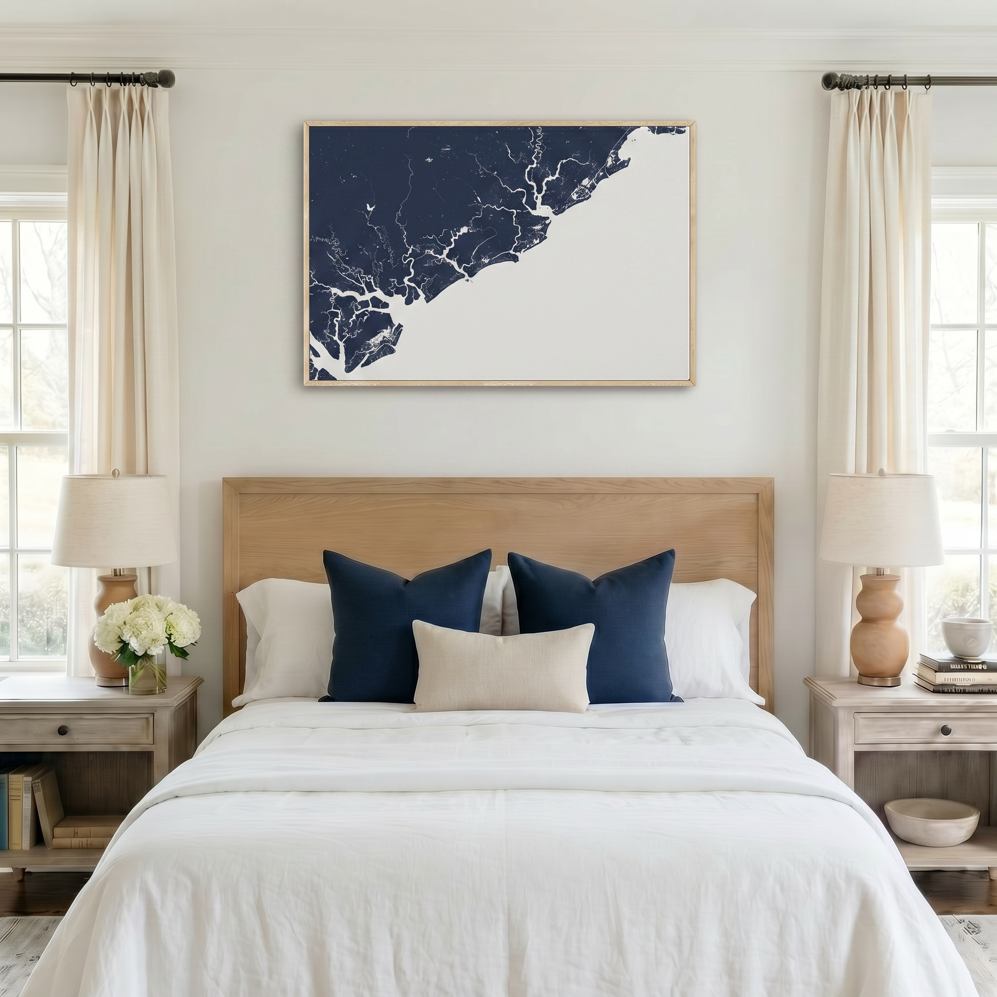 Charleston / Lowcountry canvas map art in bedroom setting