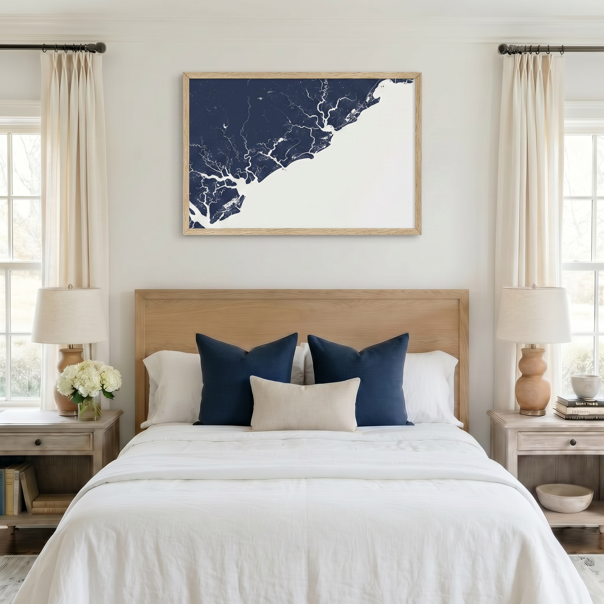Charleston / Lowcountry matte map art in bedroom setting