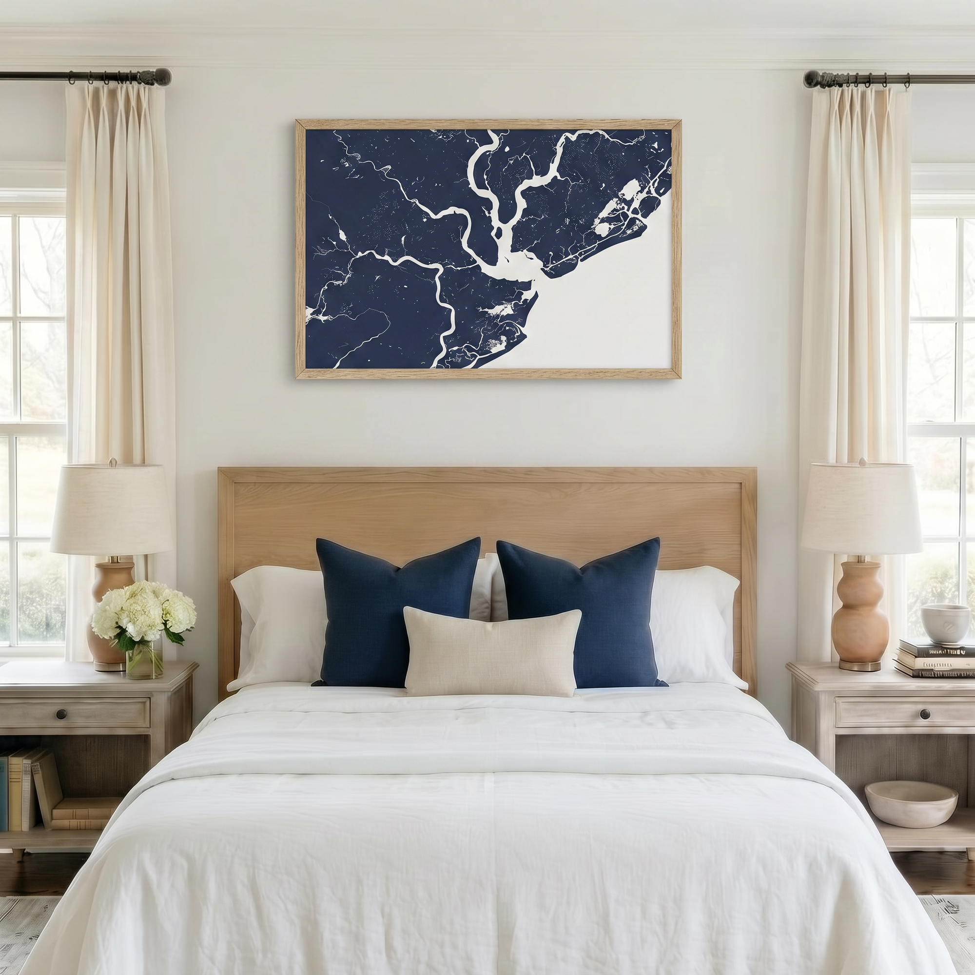 Charleston matte map art in bedroom setting