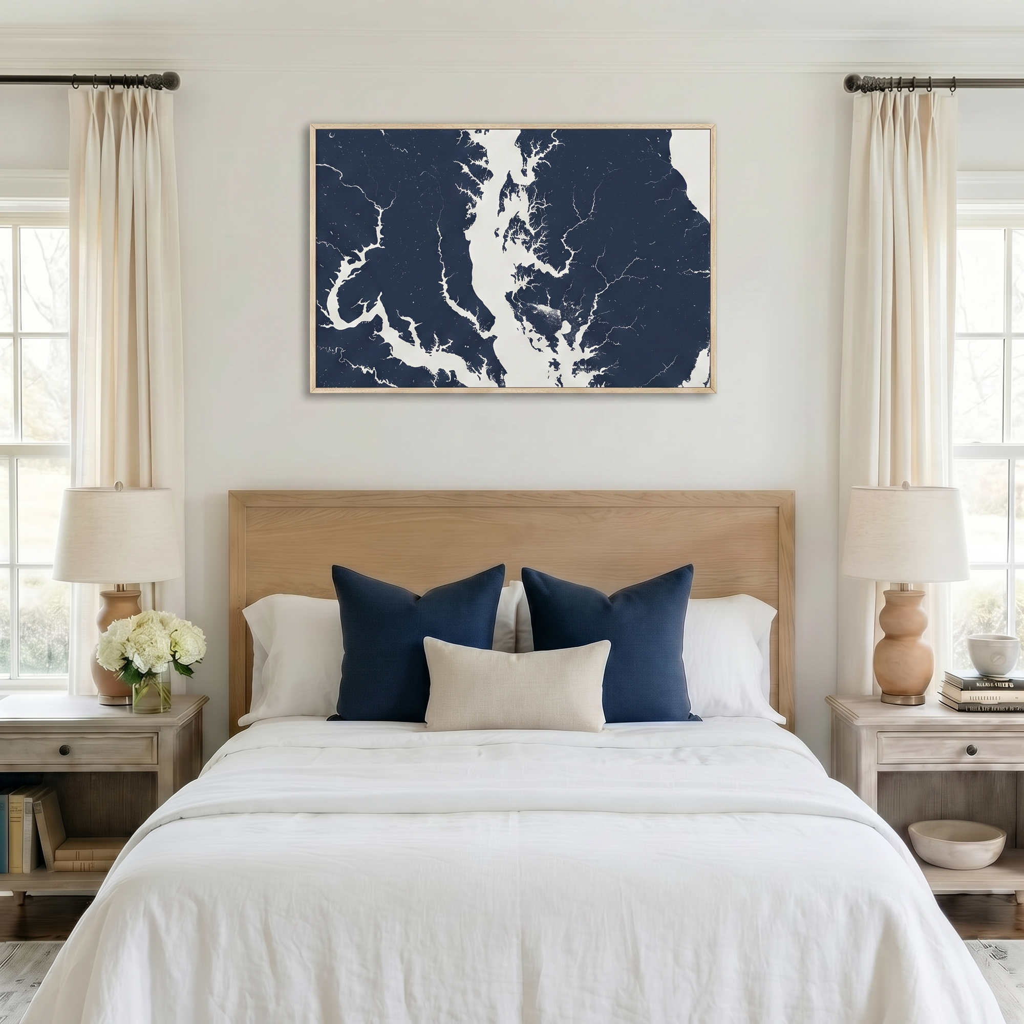 Chesapeake Bay / Maryland canvas map art in bedroom setting