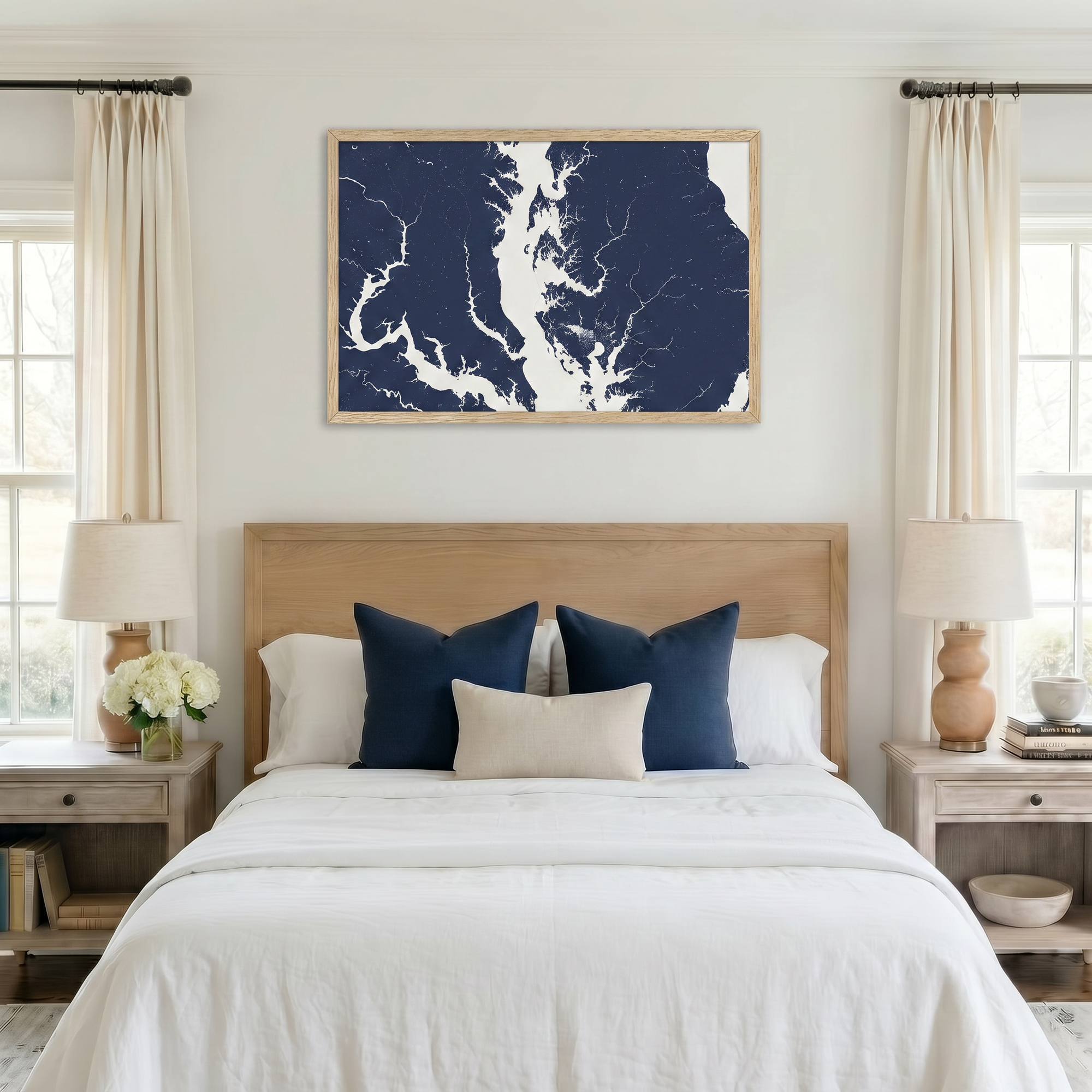 Chesapeake Bay / Maryland matte map art in bedroom setting