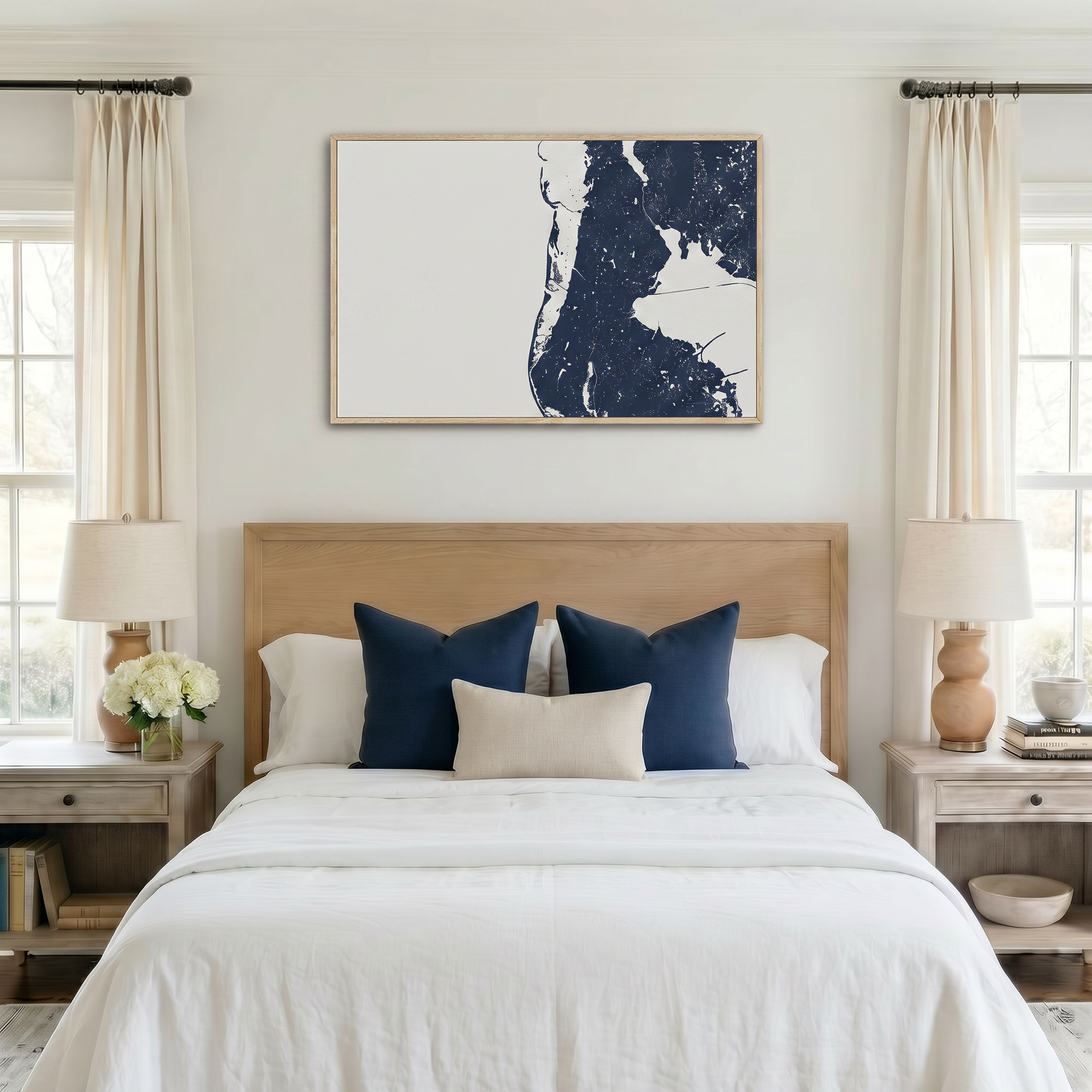 Clearwater Beach canvas map art in bedroom setting