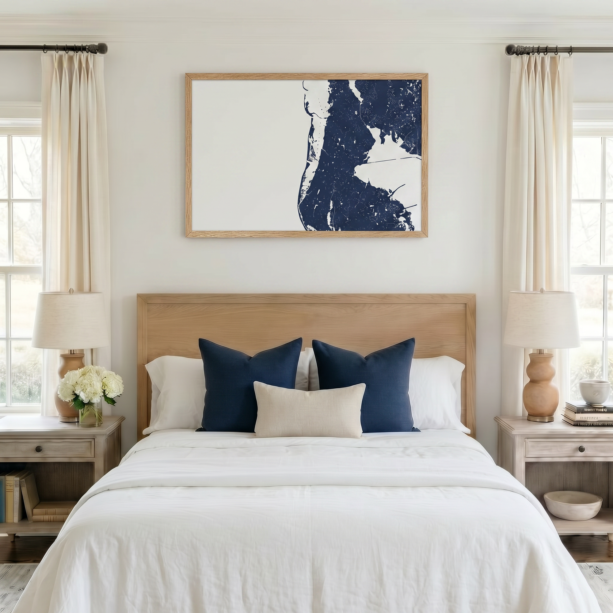Clearwater Beach matte map art in bedroom setting