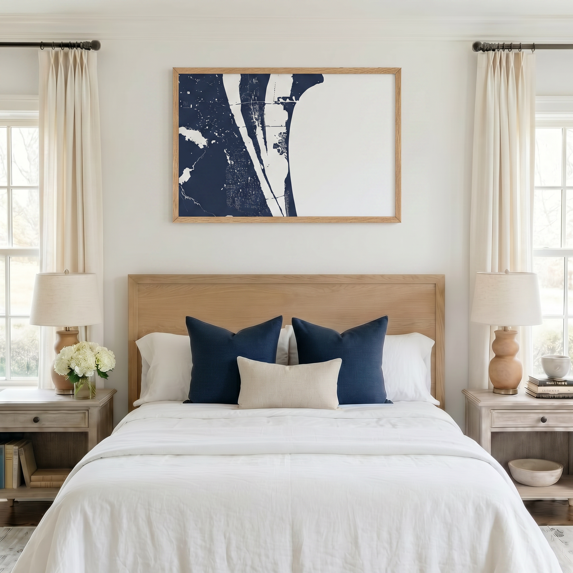 Cocoa Beach matte map art in bedroom setting