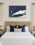 Connecticut Coast canvas map art in bedroom setting