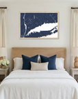 Connecticut Coast matte map art in bedroom setting