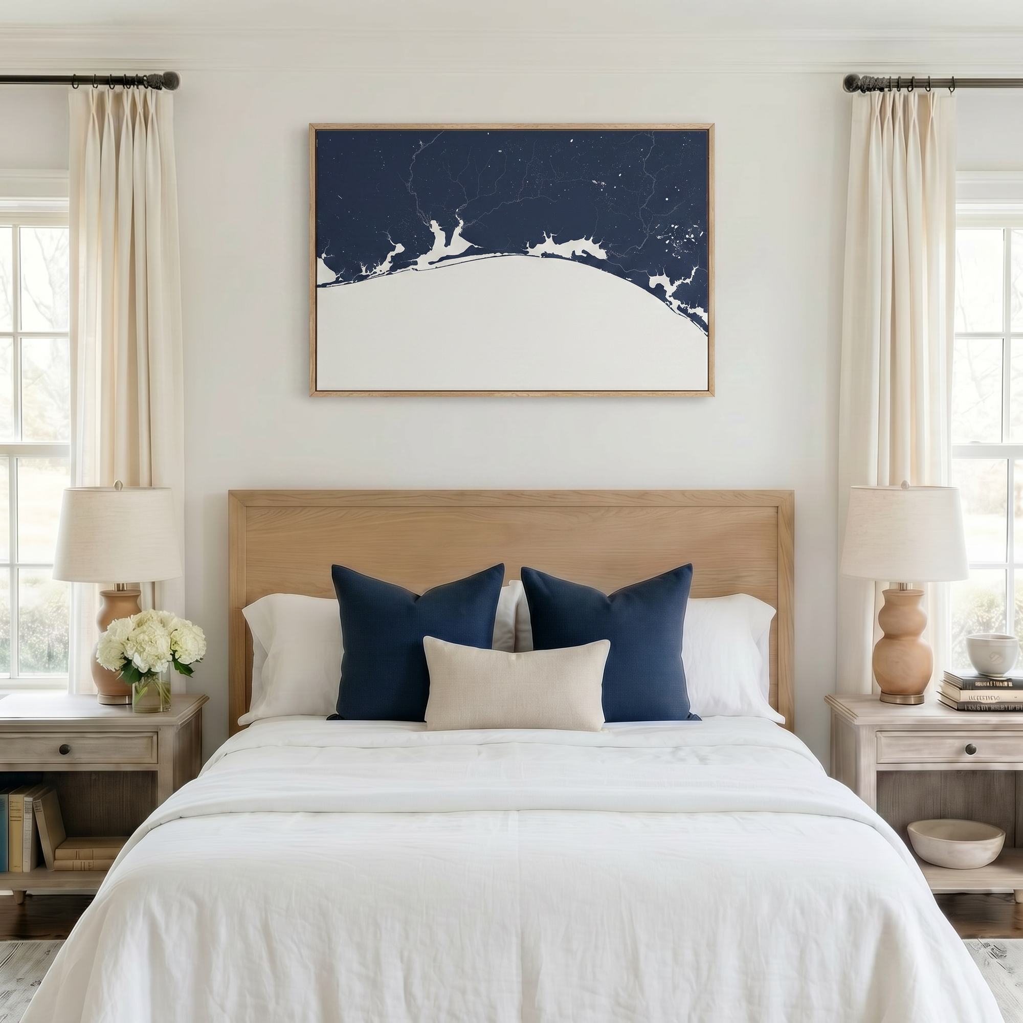 Emerald Coast canvas map art in bedroom setting