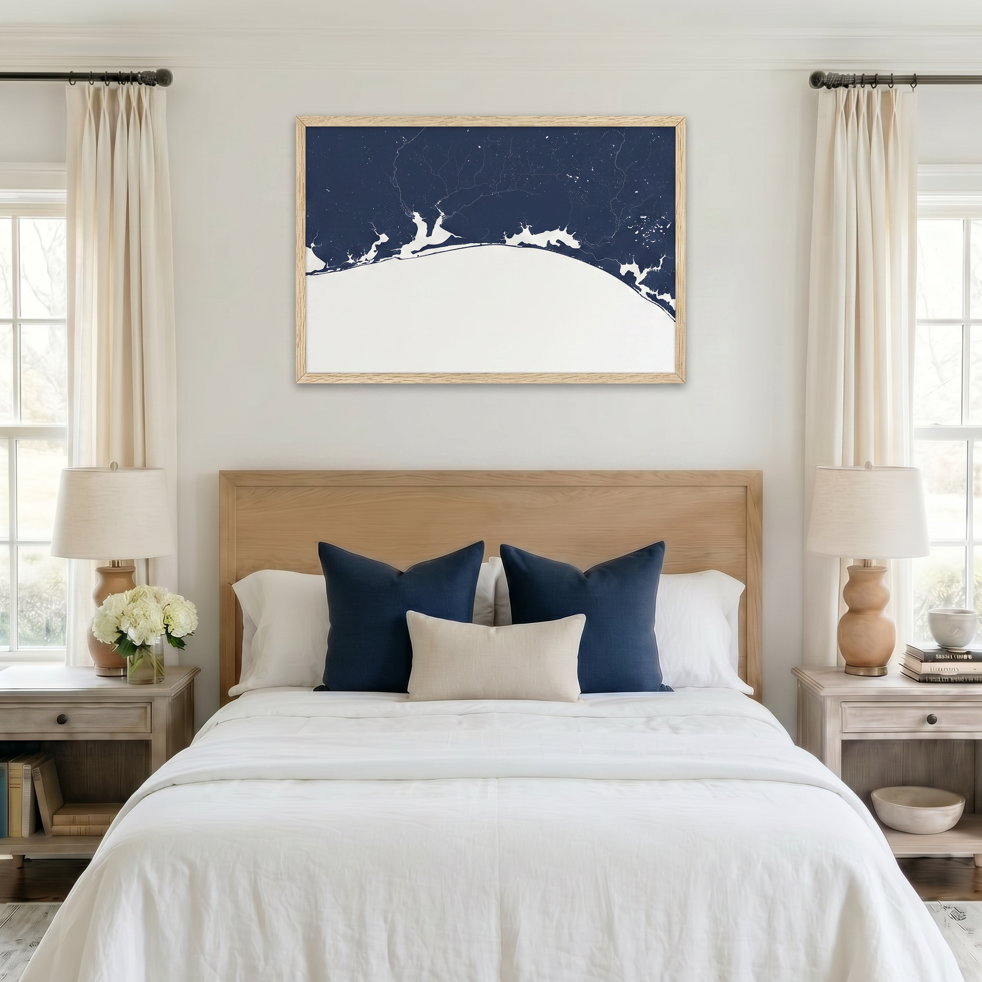 Emerald Coast matte map art in bedroom setting