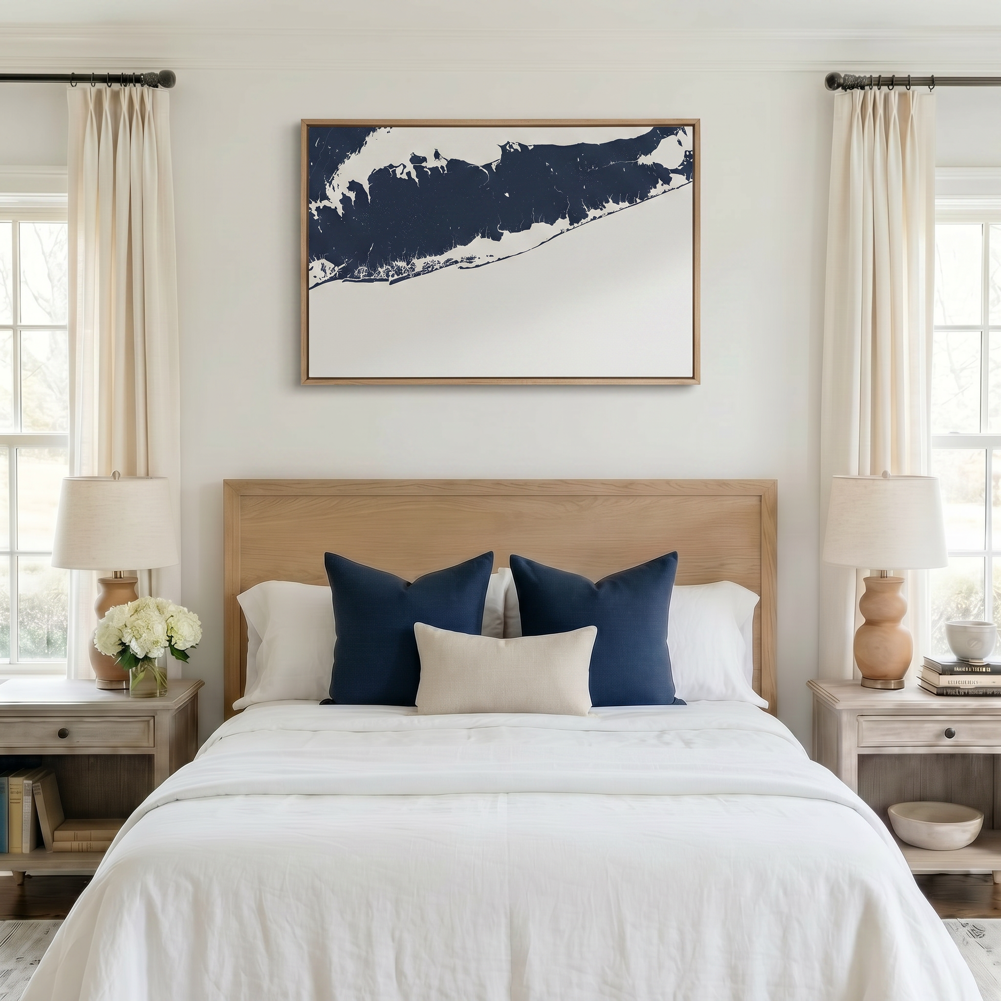 Fire Island canvas map art in bedroom setting
