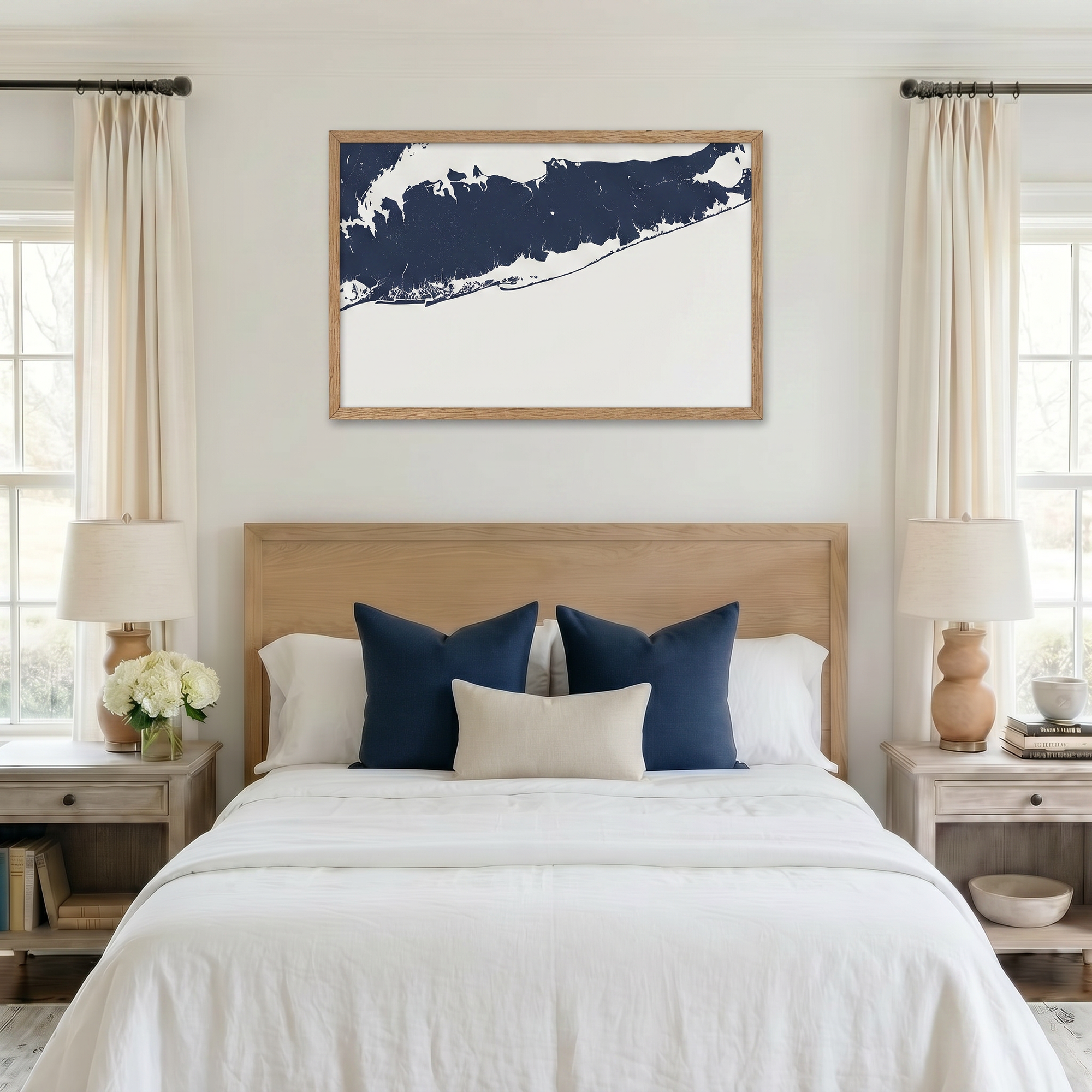 Fire Island matte map art in bedroom setting