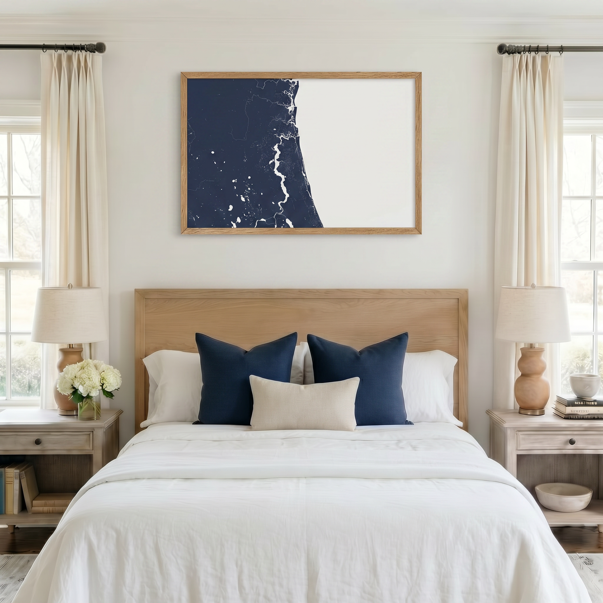 First Coast / Northeast Florida matte map art in bedroom setting