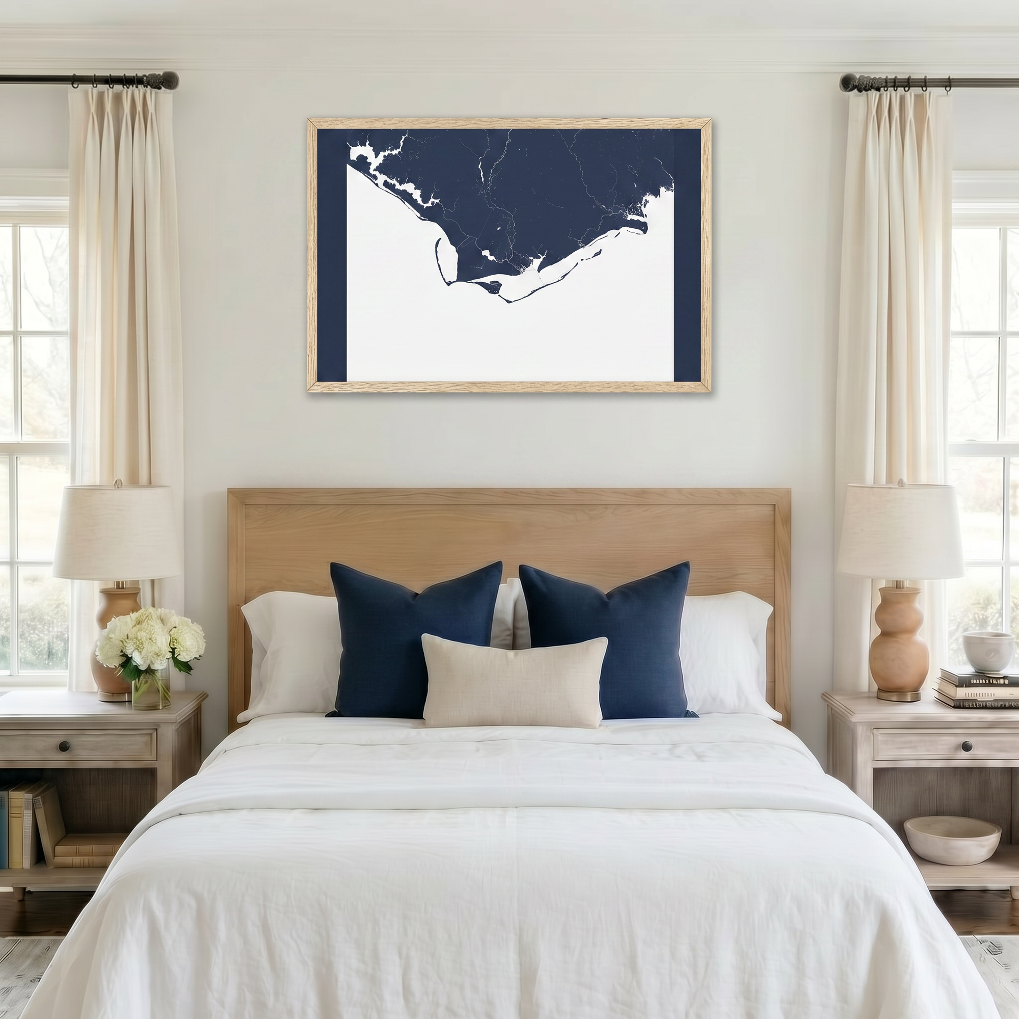 Forgotten Coast matte map art in bedroom setting