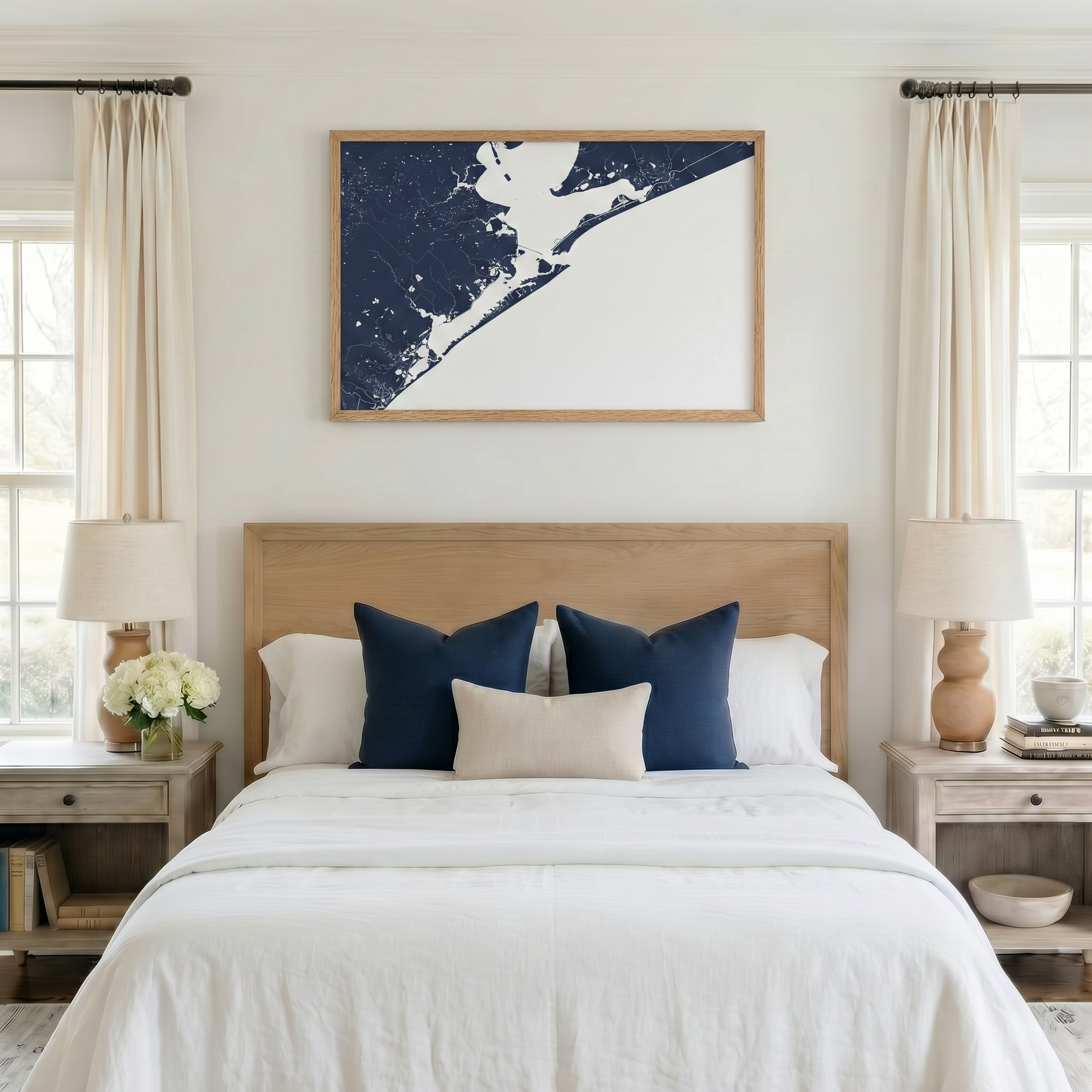 Galveston matte map art in bedroom setting
