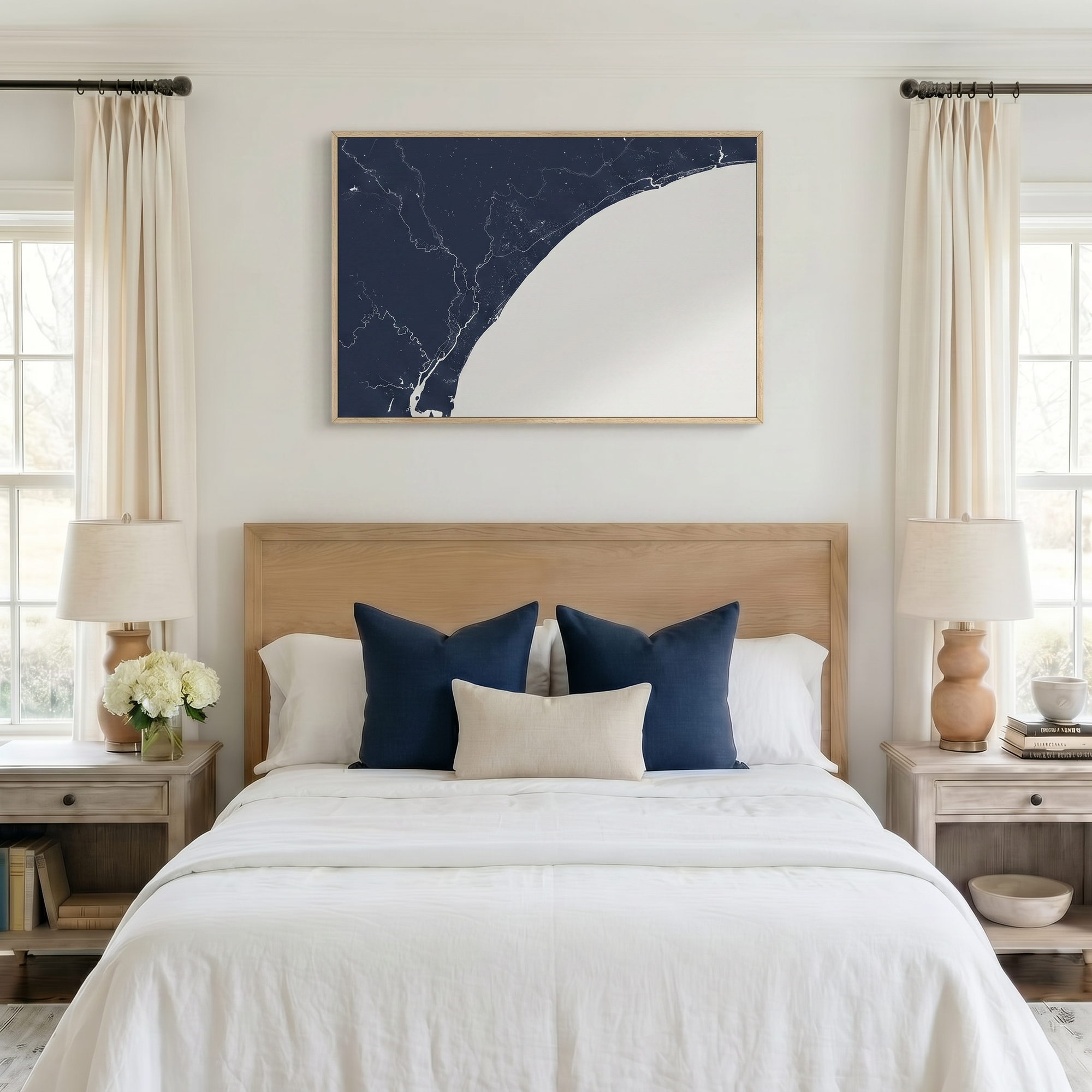 Grand Strand canvas map art in bedroom setting