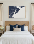 Hilton Head Island canvas map art in bedroom setting