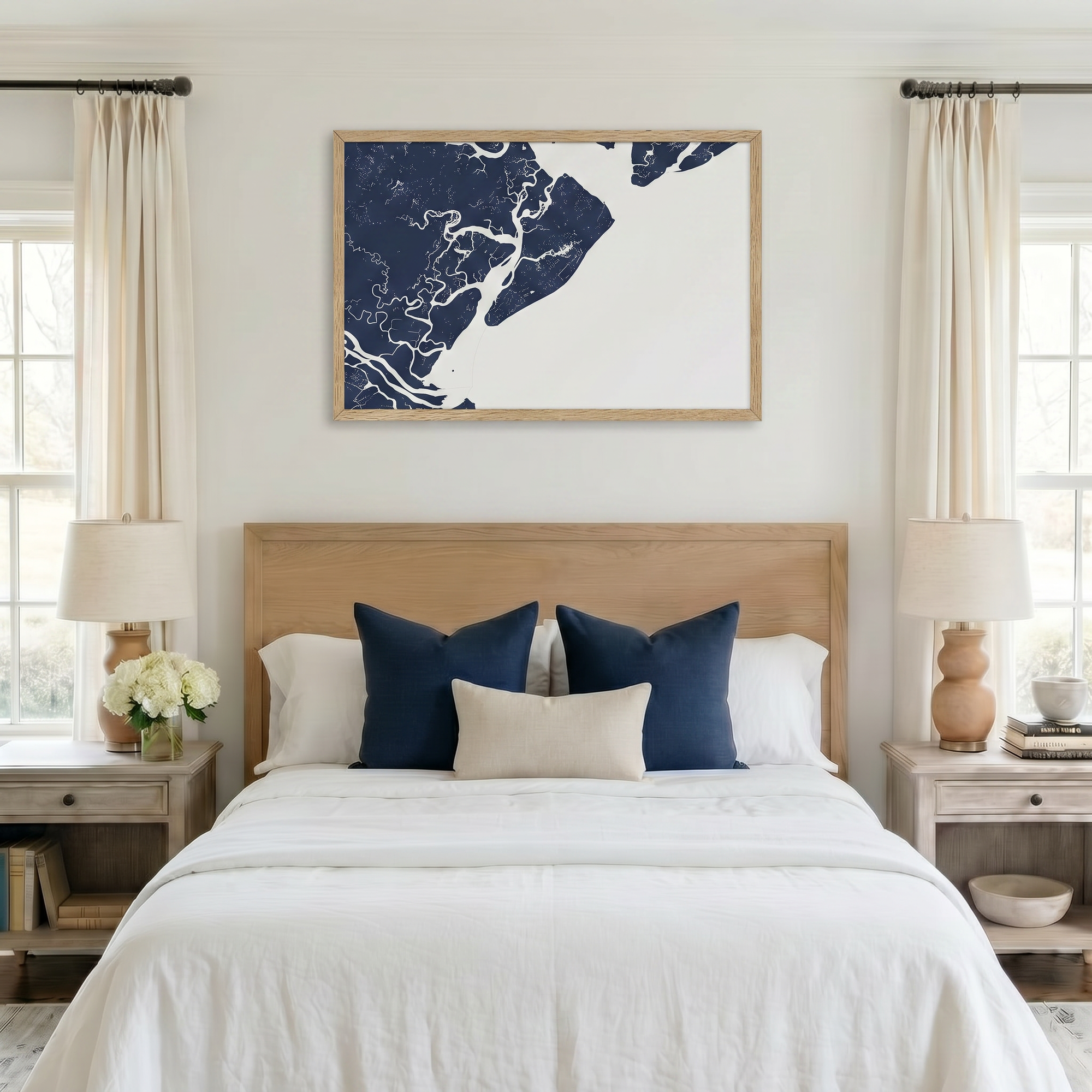 Hilton Head Island matte map art in bedroom setting