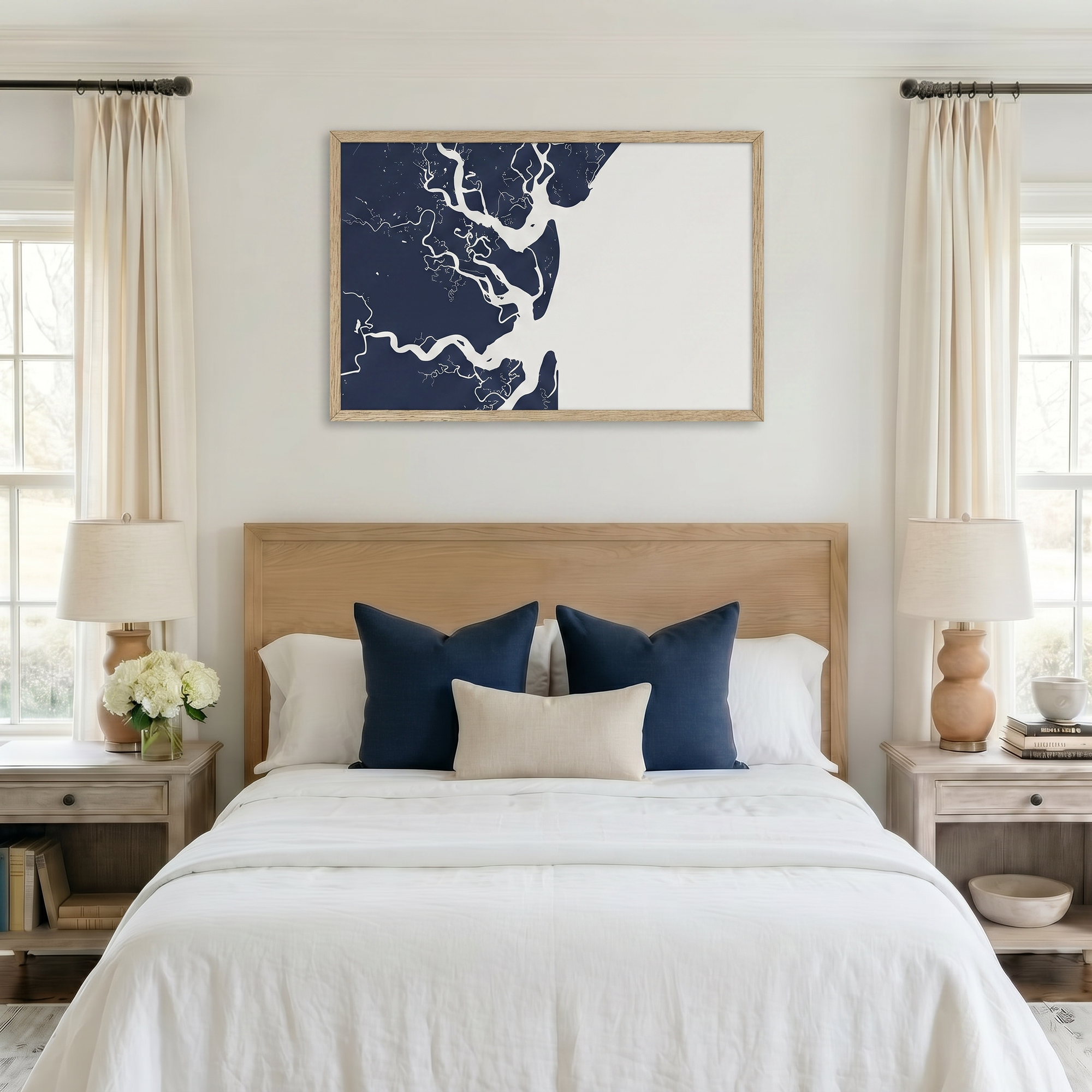 Jekyll Island matte map art in bedroom setting