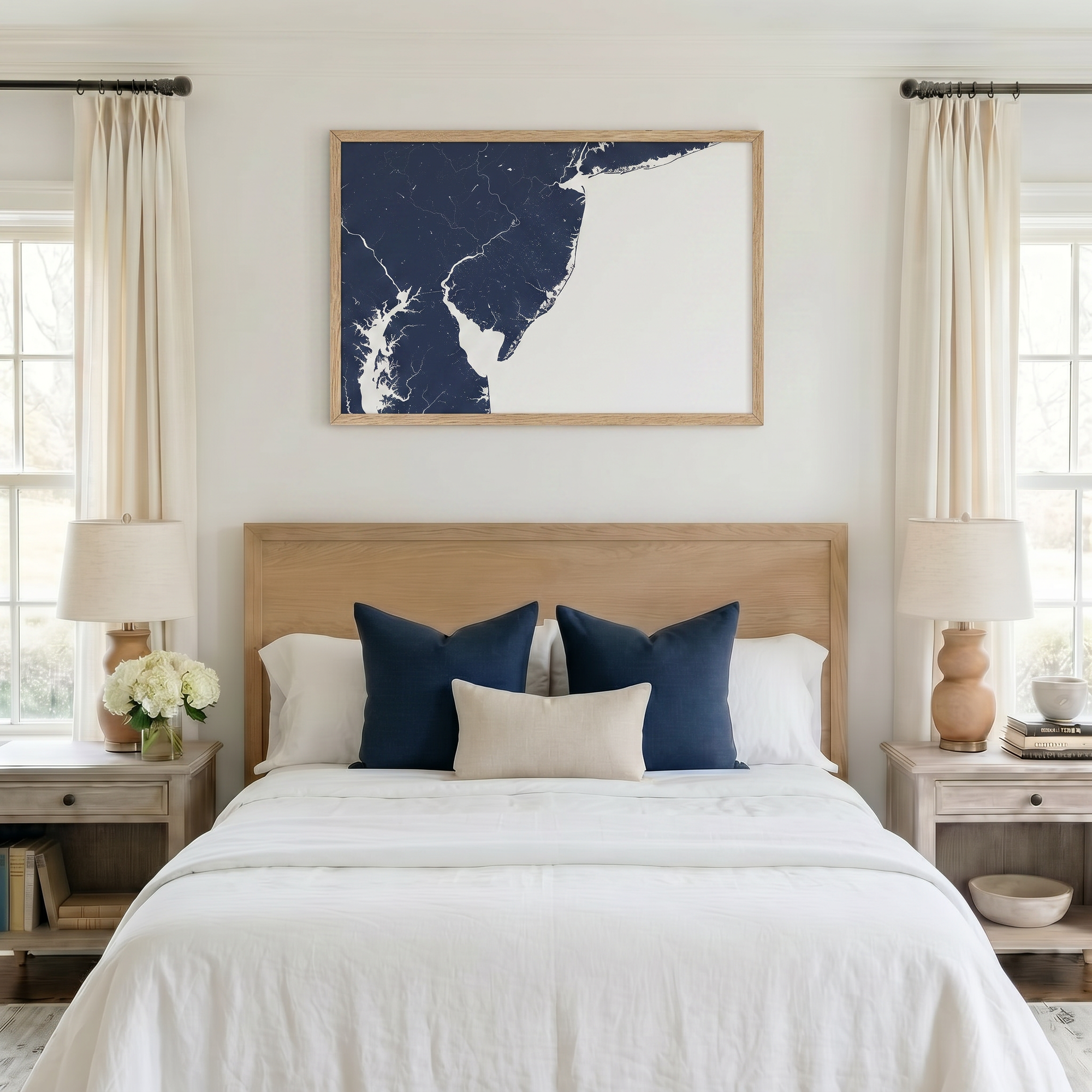 Jersey Shore matte map art in bedroom setting