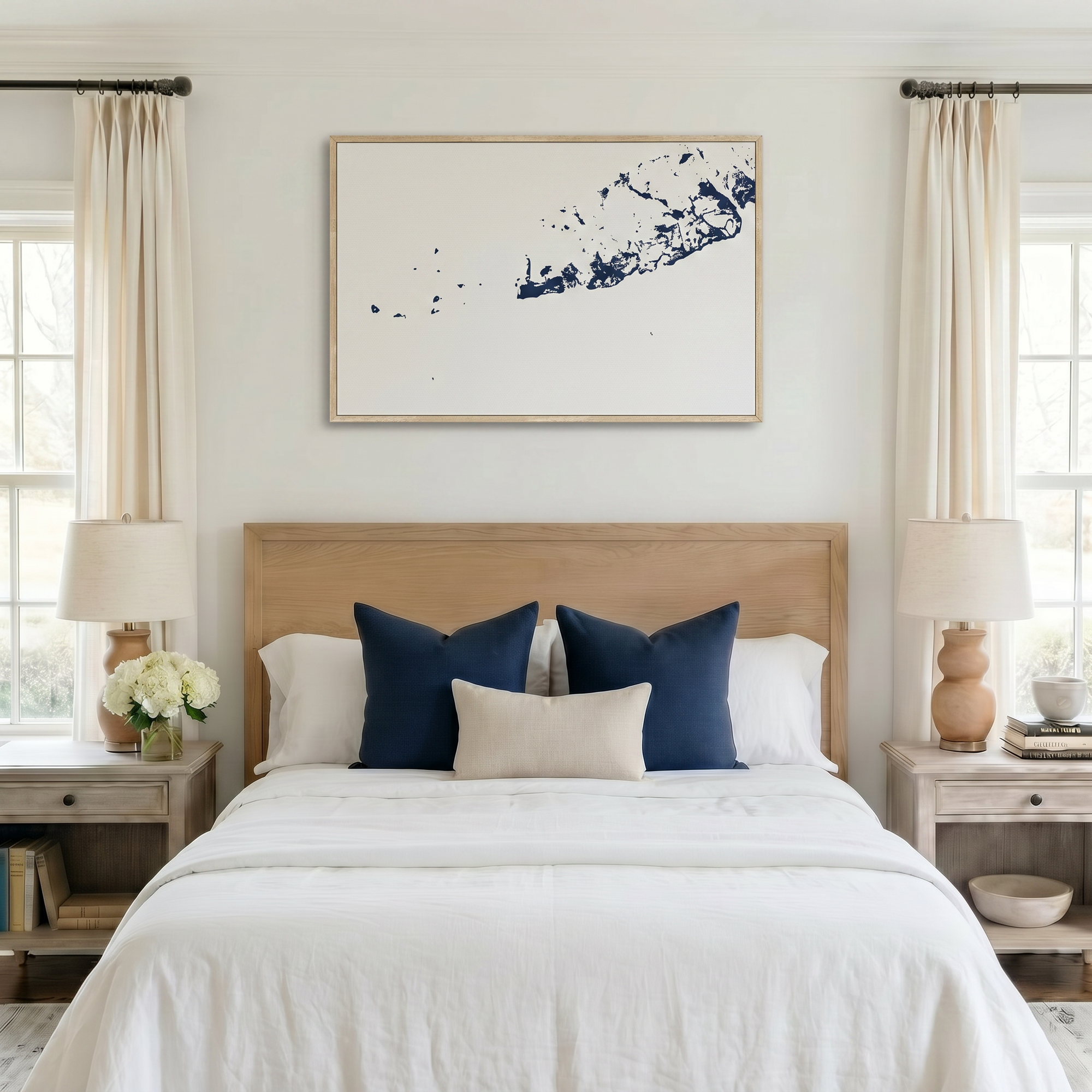 Key West canvas map art in bedroom setting