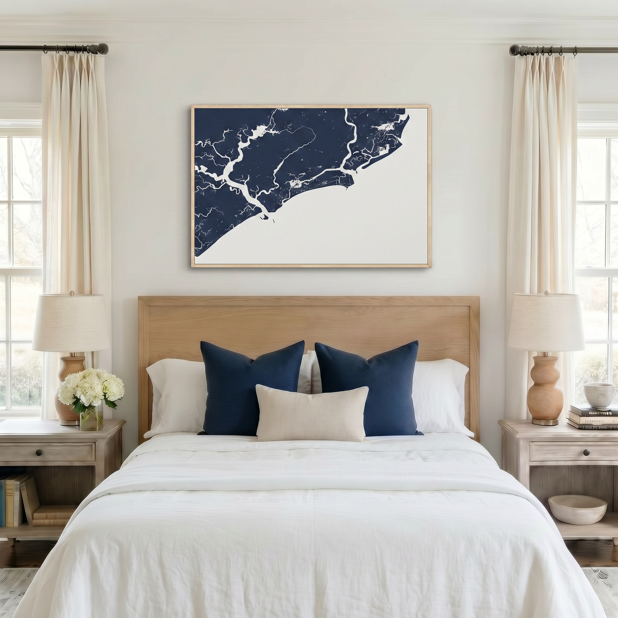 Kiawah Island canvas map art in bedroom setting
