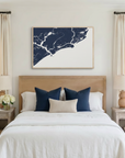 Kiawah Island canvas map art in bedroom setting