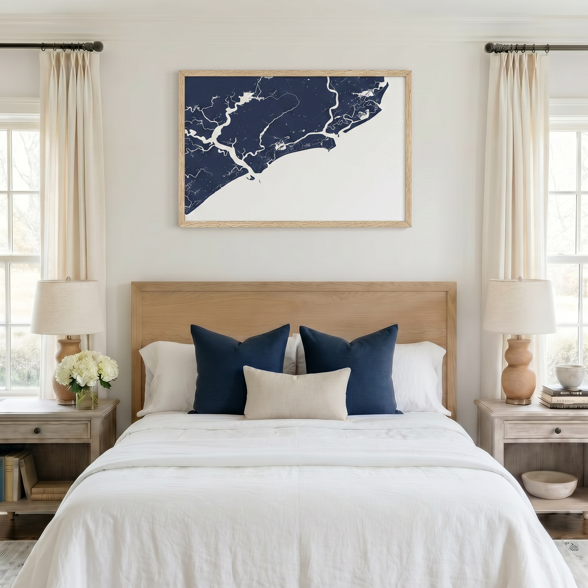 Kiawah Island matte map art in bedroom setting